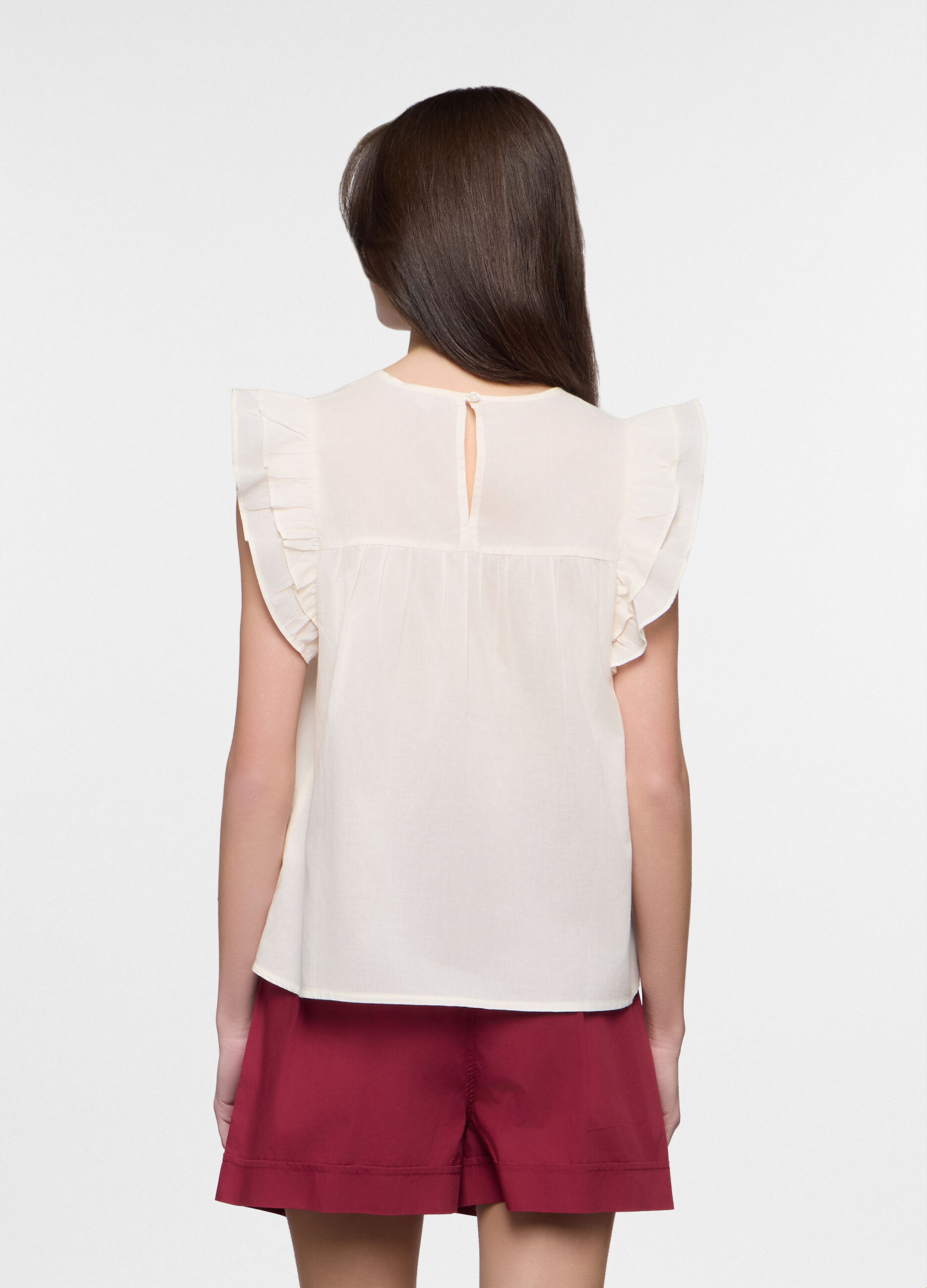Blusa fit regular girocollo in puro cotone donna_1