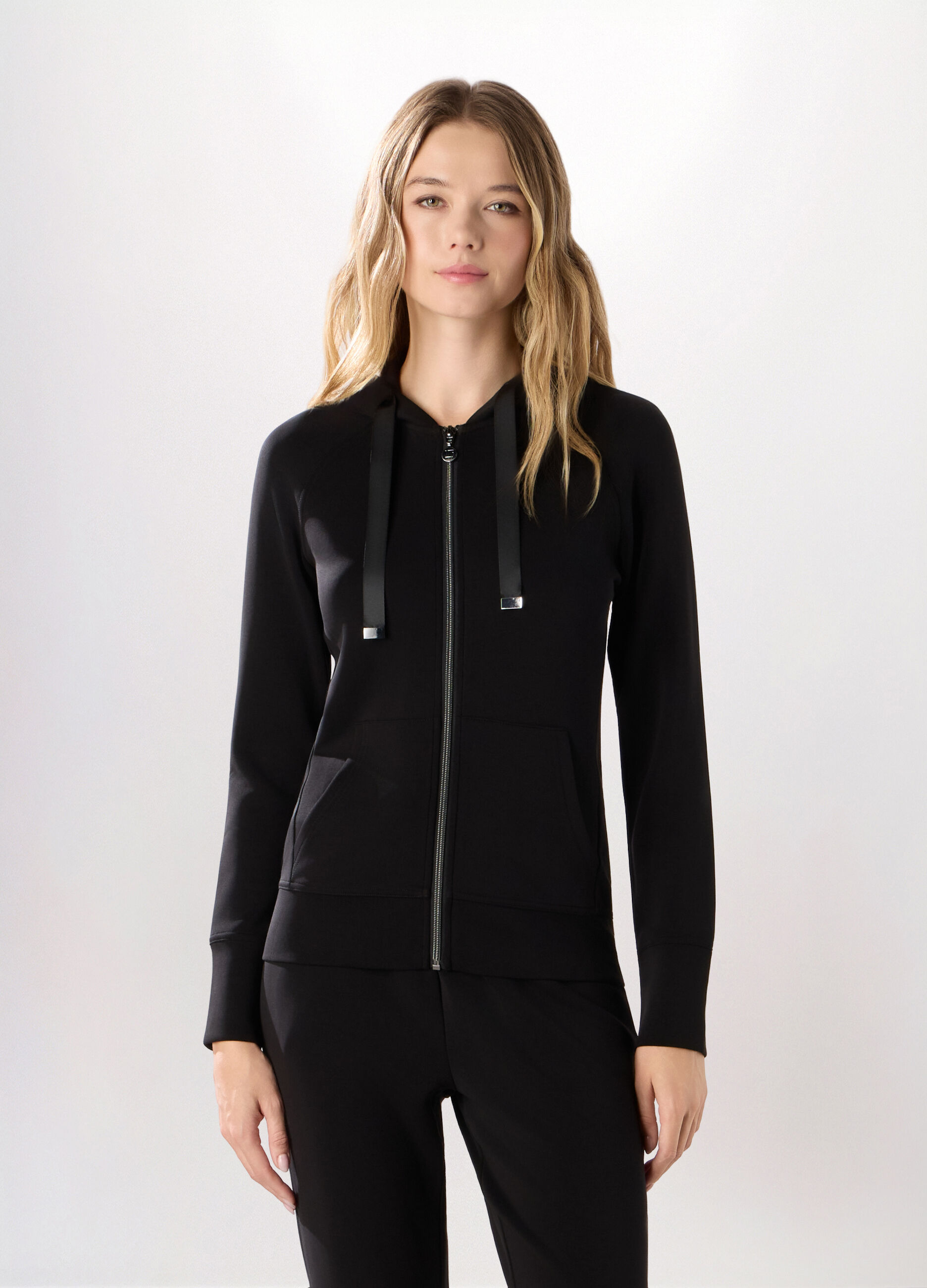 Felpa in jersey stretch con cappuccio donna_0
