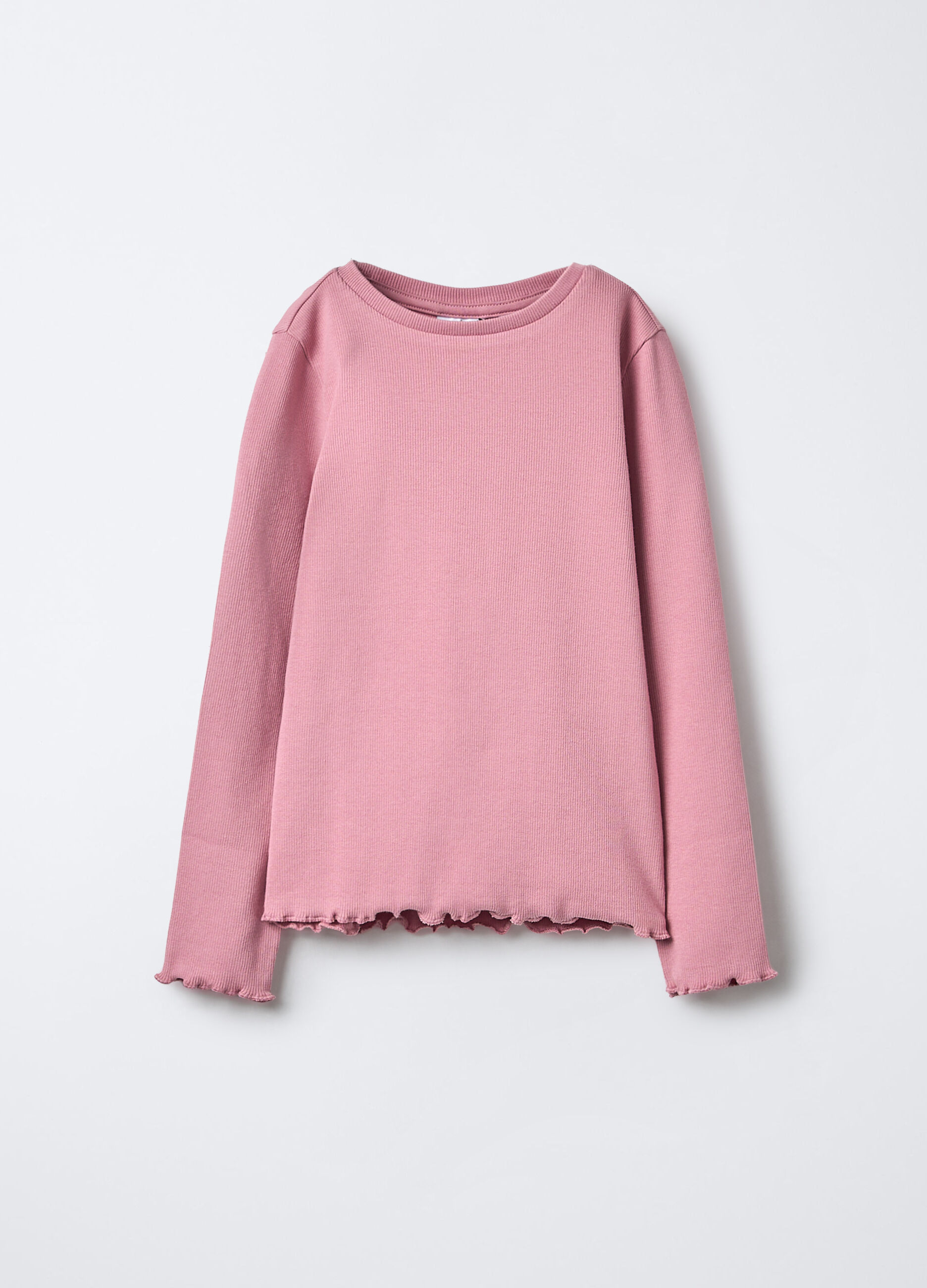 T-shirt in costina di cotone stretch bambina_0