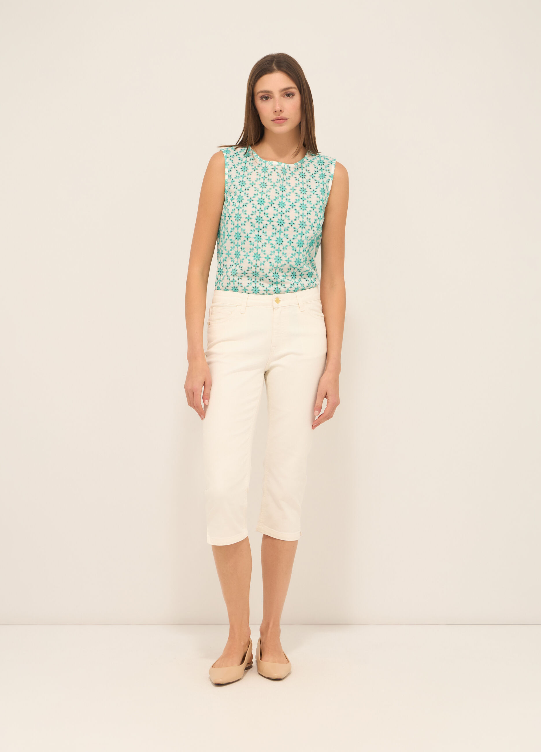 Pantaloni capri in denim di misto cotone donna curvy_0