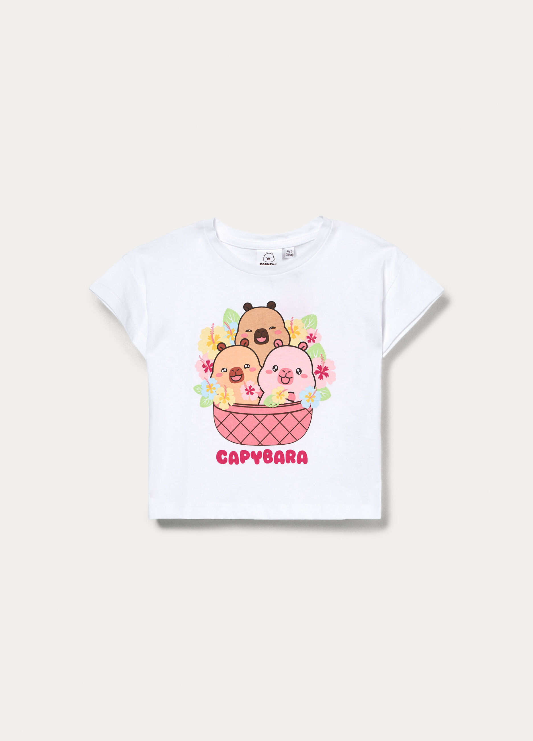T-shirt girocollo Capybara in jersey di puro cotone bambina_0