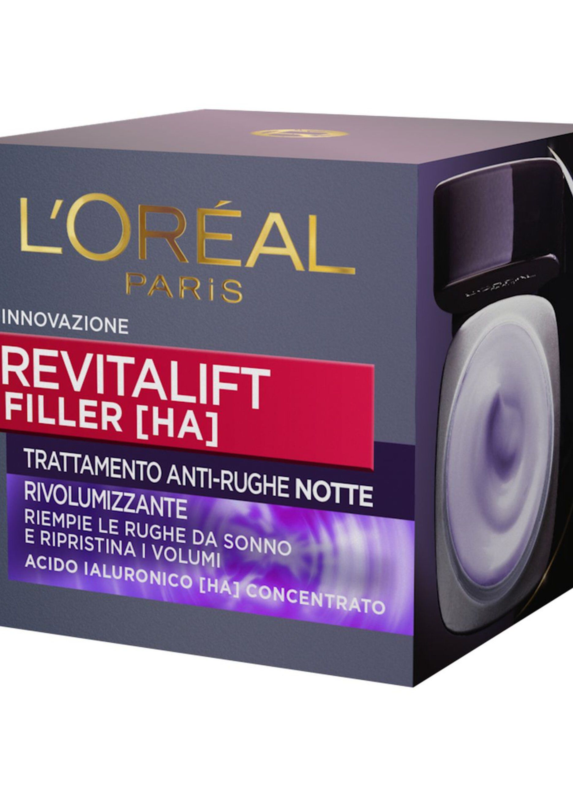 L'Oréal Paris Crema Viso Notte Revitalift Filler, Azione Antirughe Rivolumizzante con Acido Ialuronico Concentrato, 50 ml.