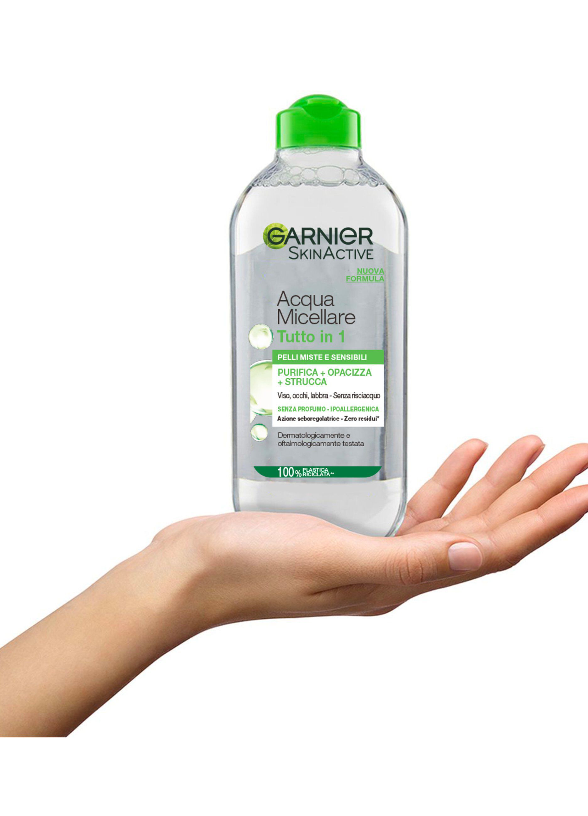 Garnier Acqua Micellare Pelli Miste e Sensibili, Strucca, Purifica ed Opacizza la Pelle Senza Risciacquo, 400 ml.