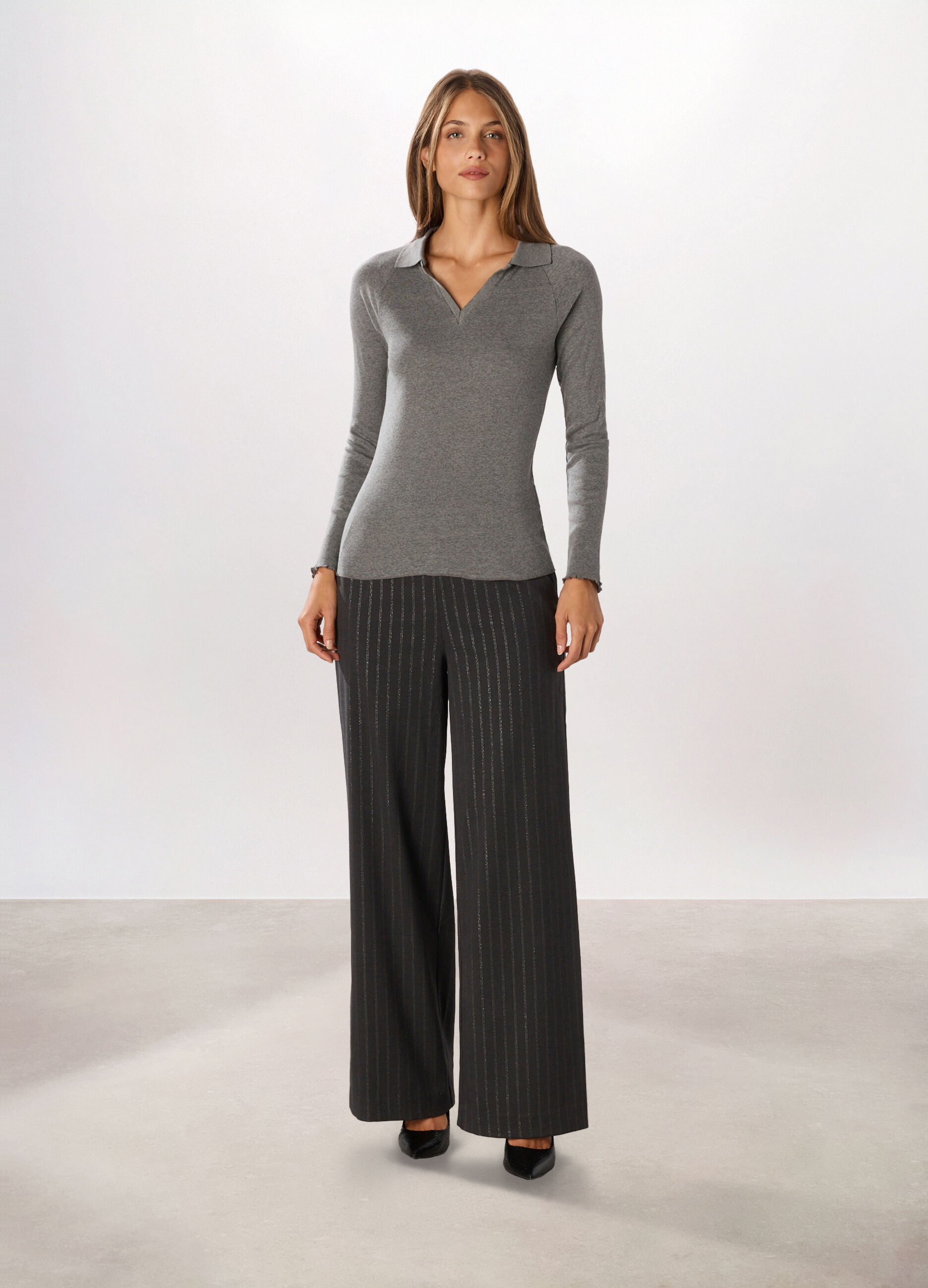 Pantalone gessato wide leg donna_0