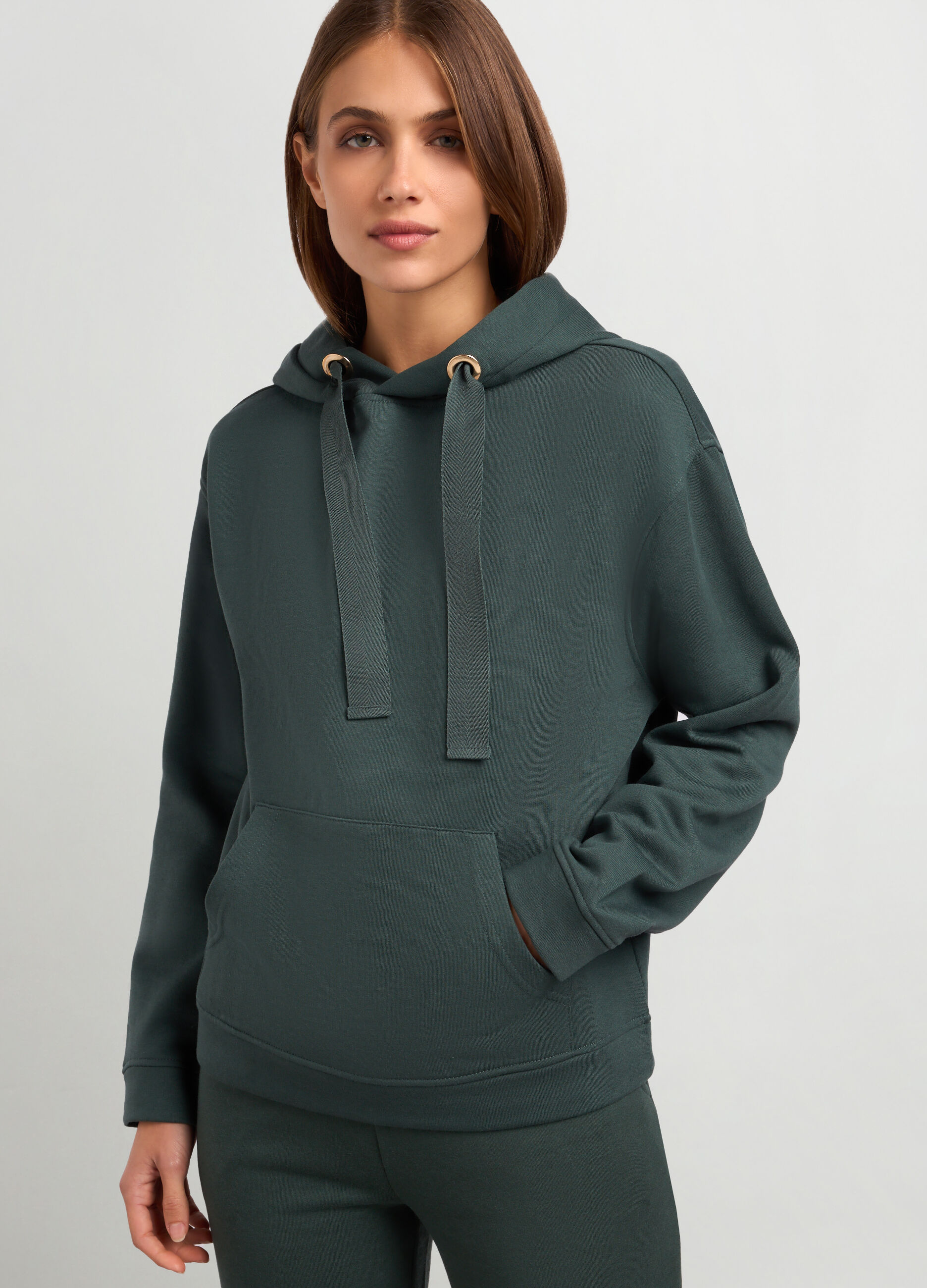 Felpa con cappuccio in misto cotone donna_2
