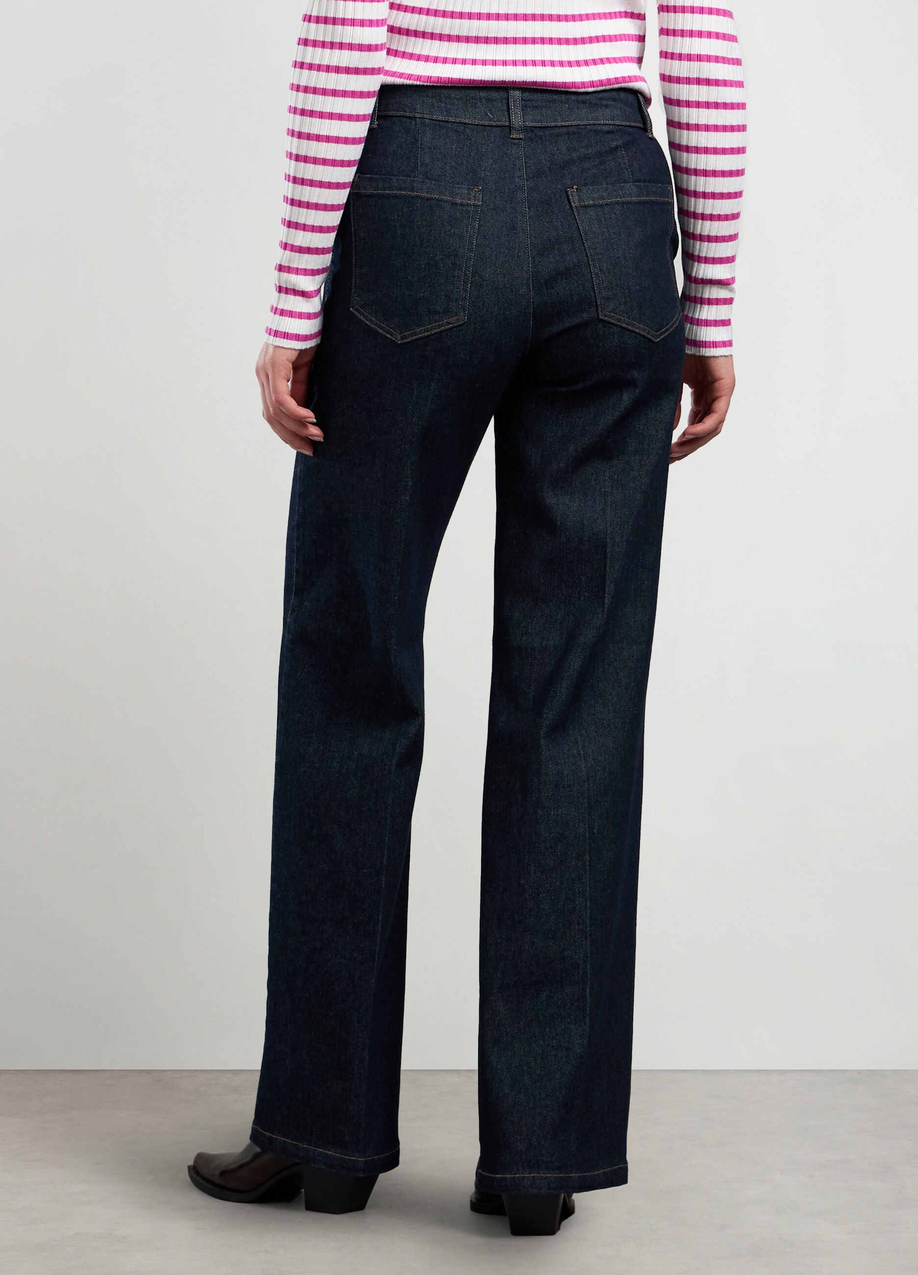 Pantaloni in denim di cotone stretch wide leg donna_1