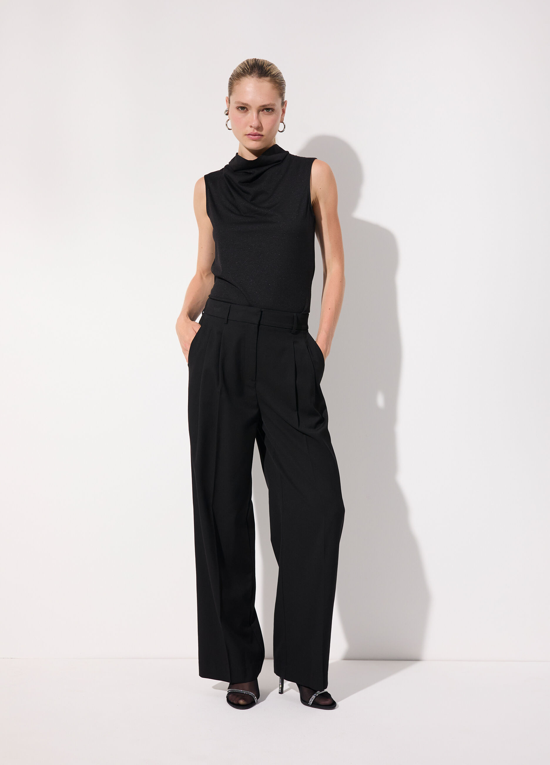 Pantalone dritto in misto lana stretch donna_0