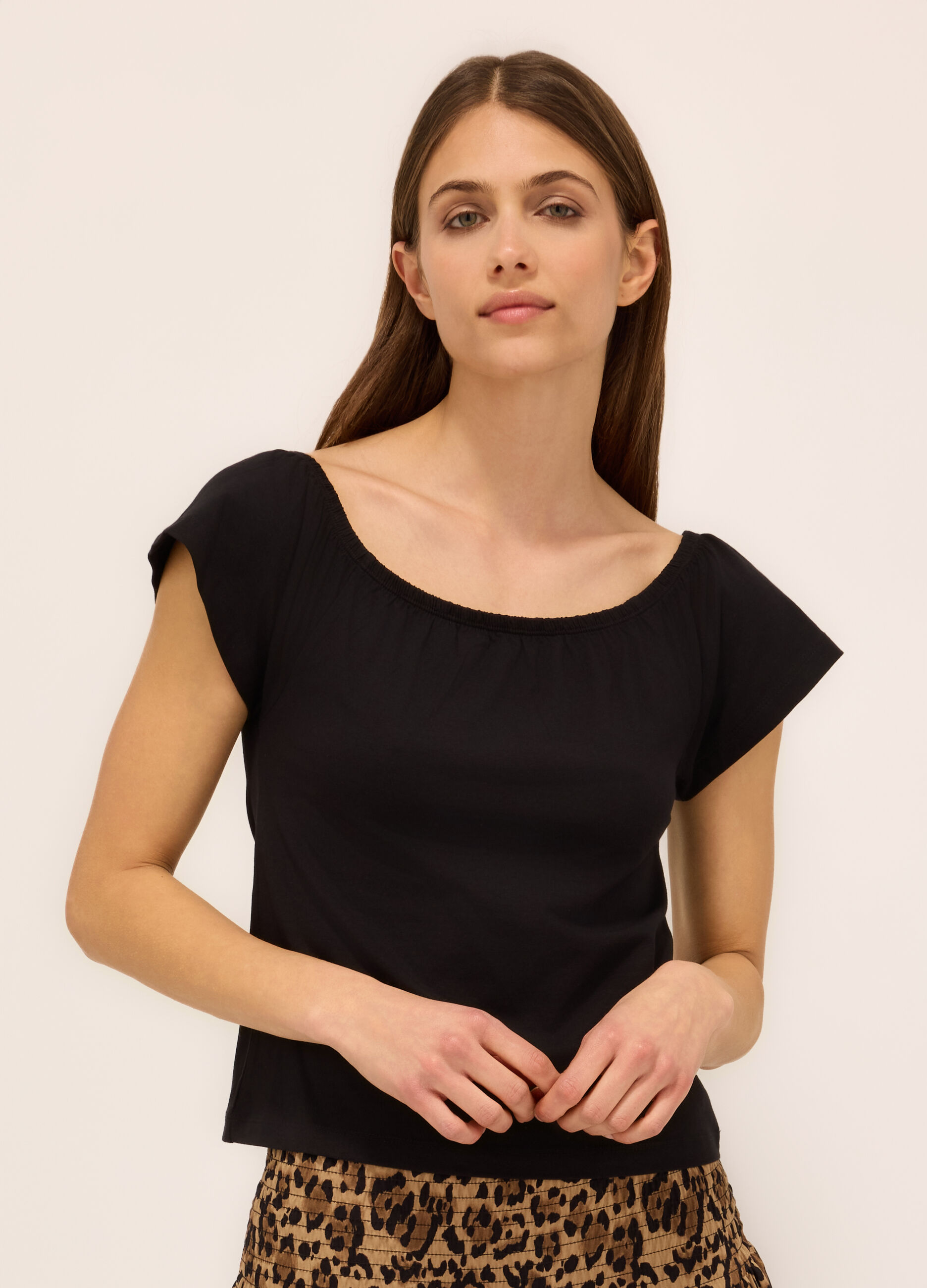T-shirt in jersey di cotone stretch donna_2