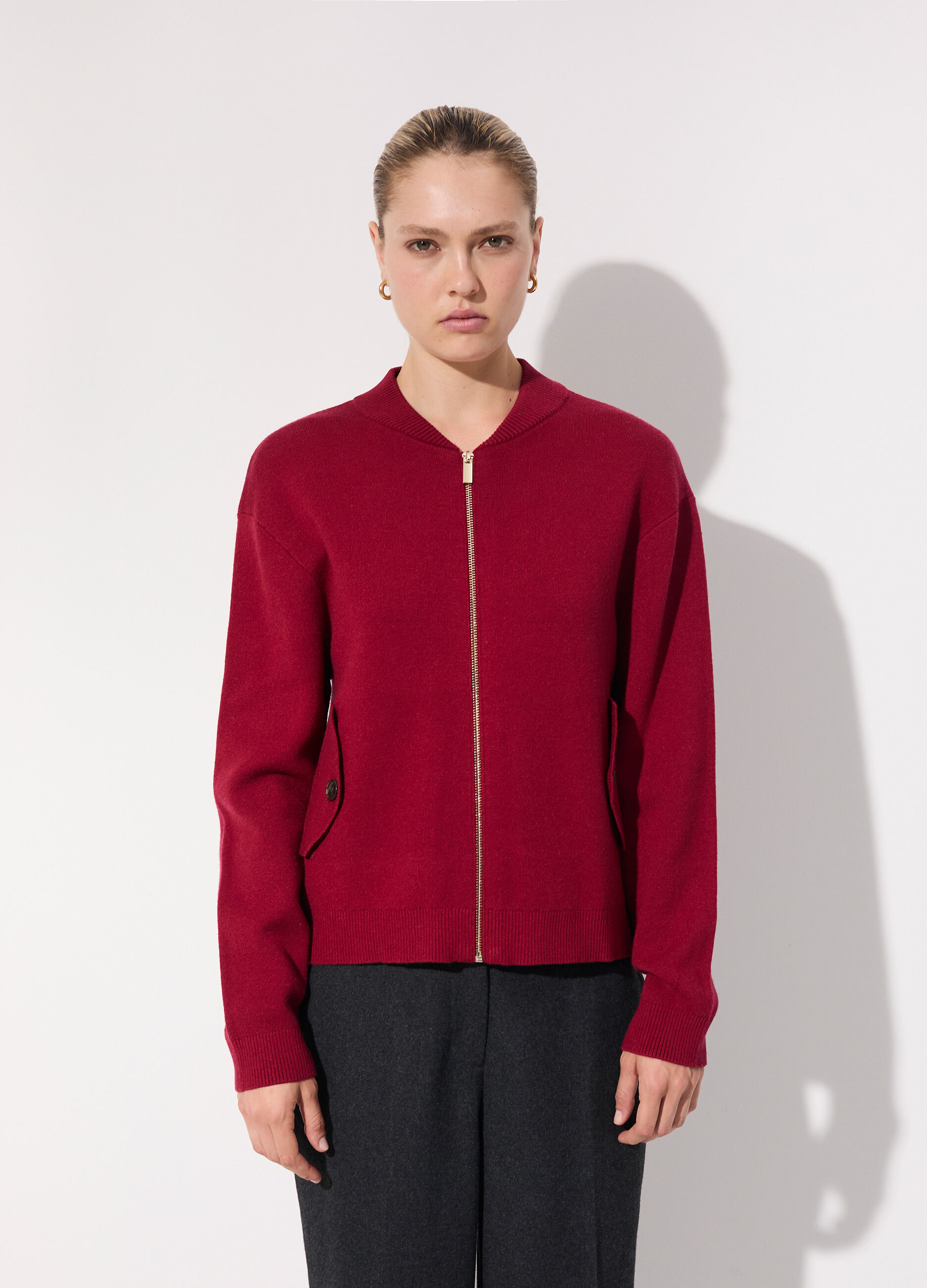 Bomber in tricot con zip donna_1