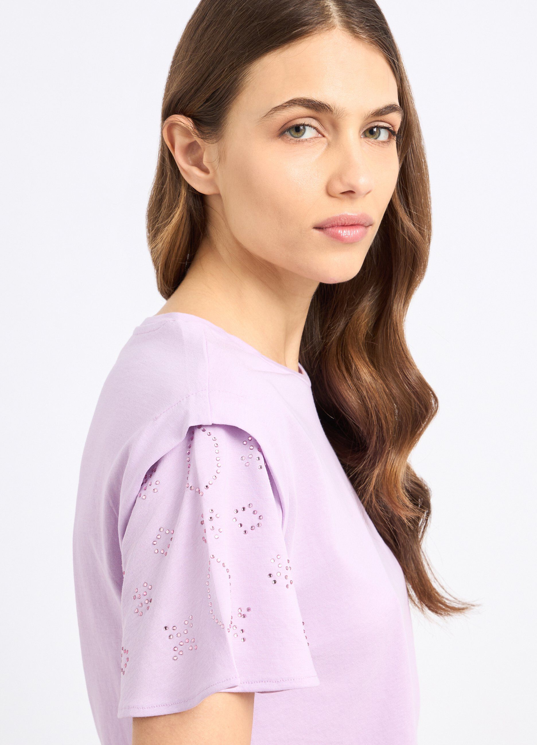 T-shirt in puro cotone con strass donna_2