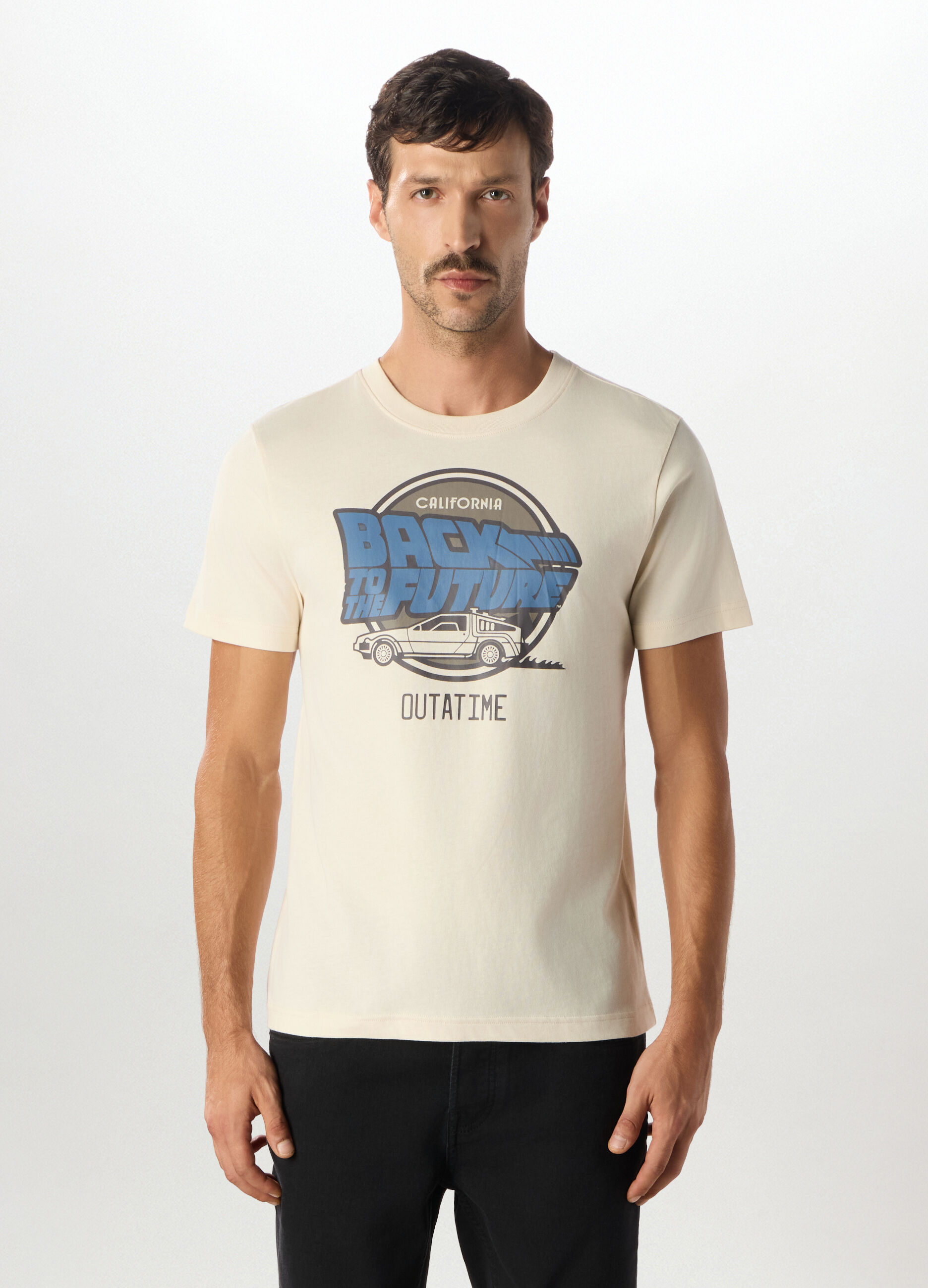 T-shirt girocollo con stampa Back to the Future in cotone uomo_0