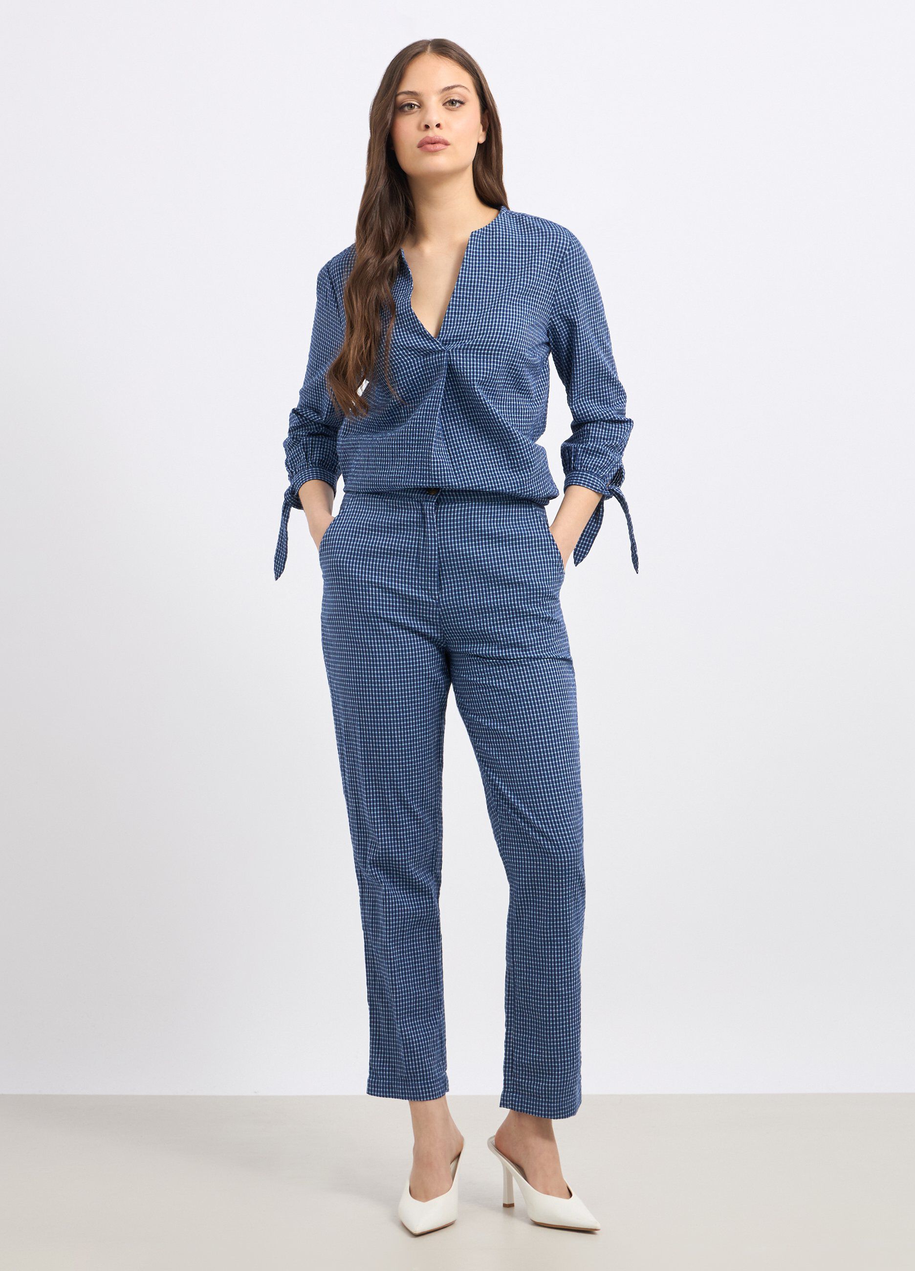 Pantaloni in puro cotone seersucker donna_0