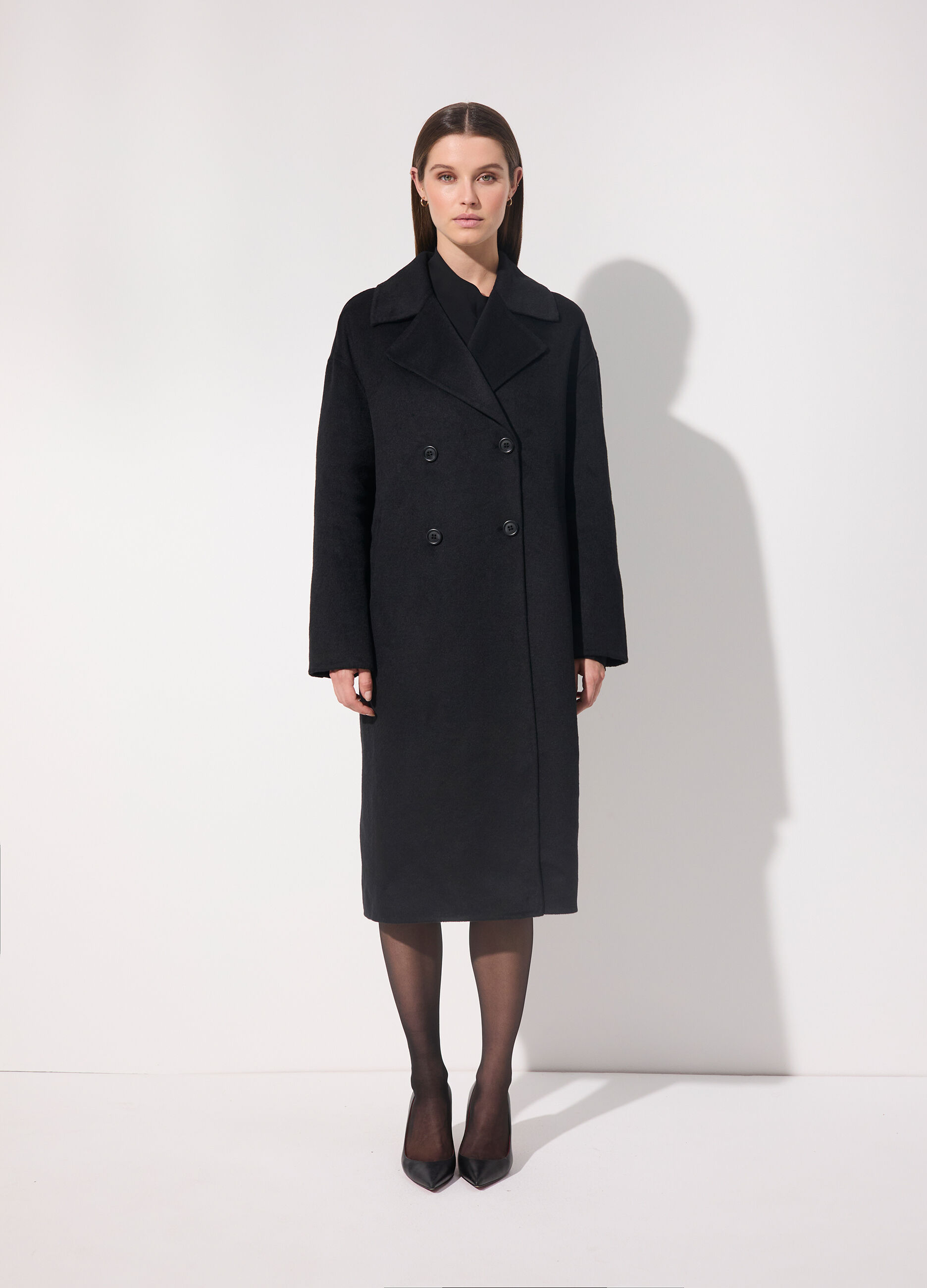Cappotto lungo doppiopetto in misto lana donna_1