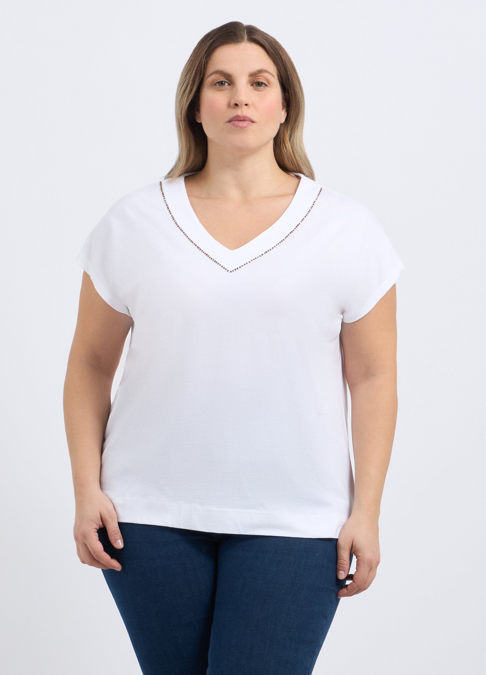 T-shirt in puro cotone a maniche corte donna curvy_0