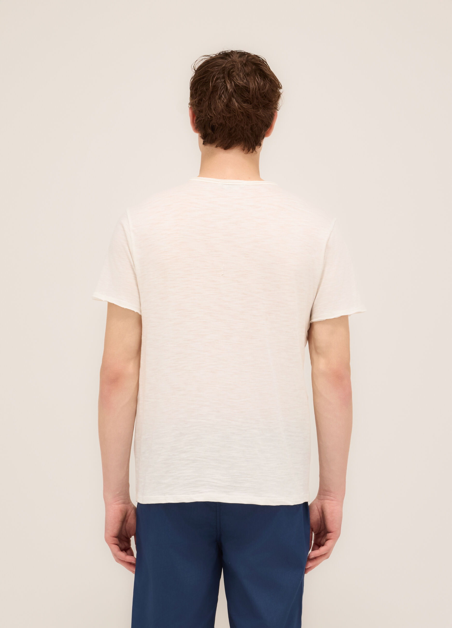 T-shirt serafino in cotone e lino uomo