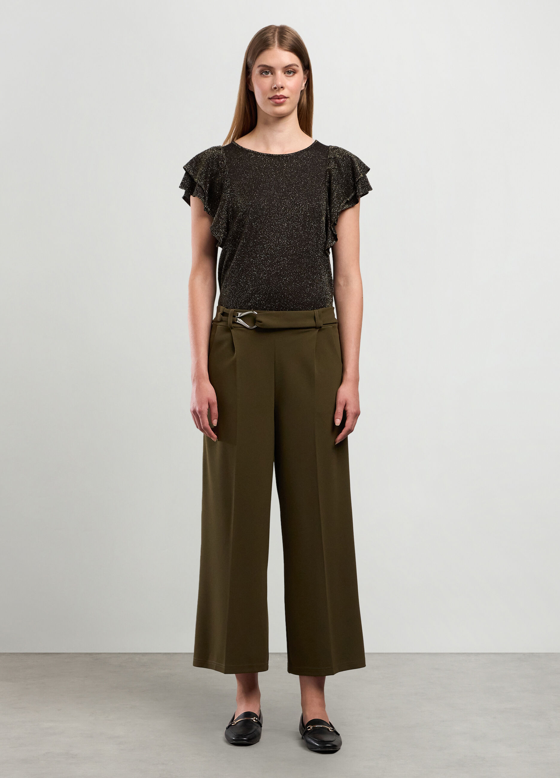 Pantaloni palazzo in tessuto stretch con cintura donna_0