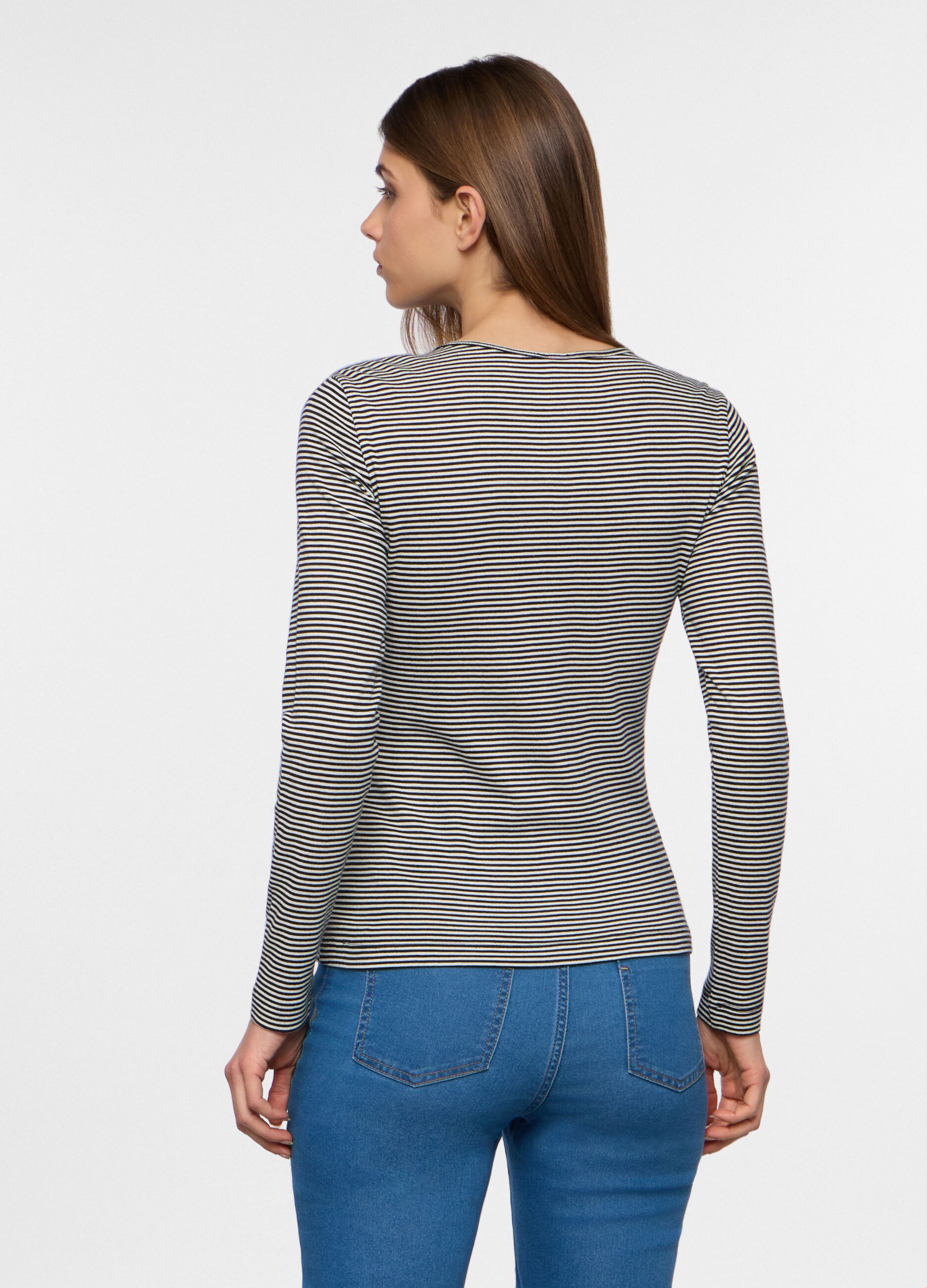 T-shirt girocollo in costina donna_1