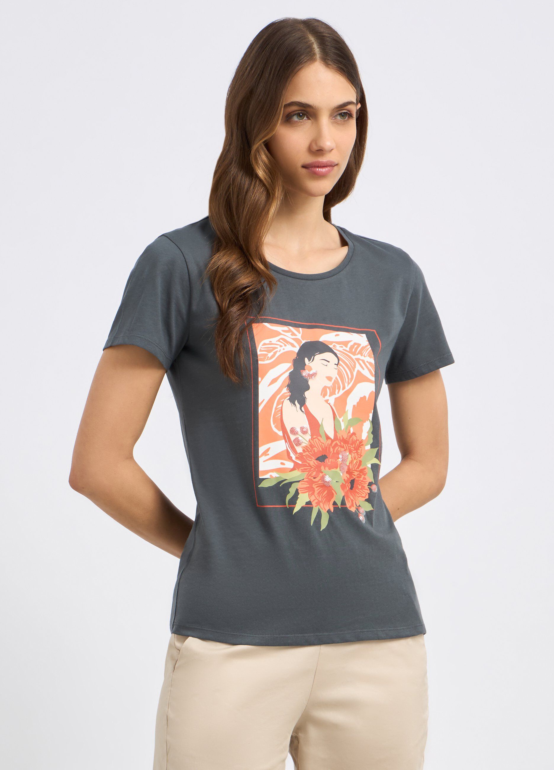 T-shirt in puro cotone con stampa donna_0
