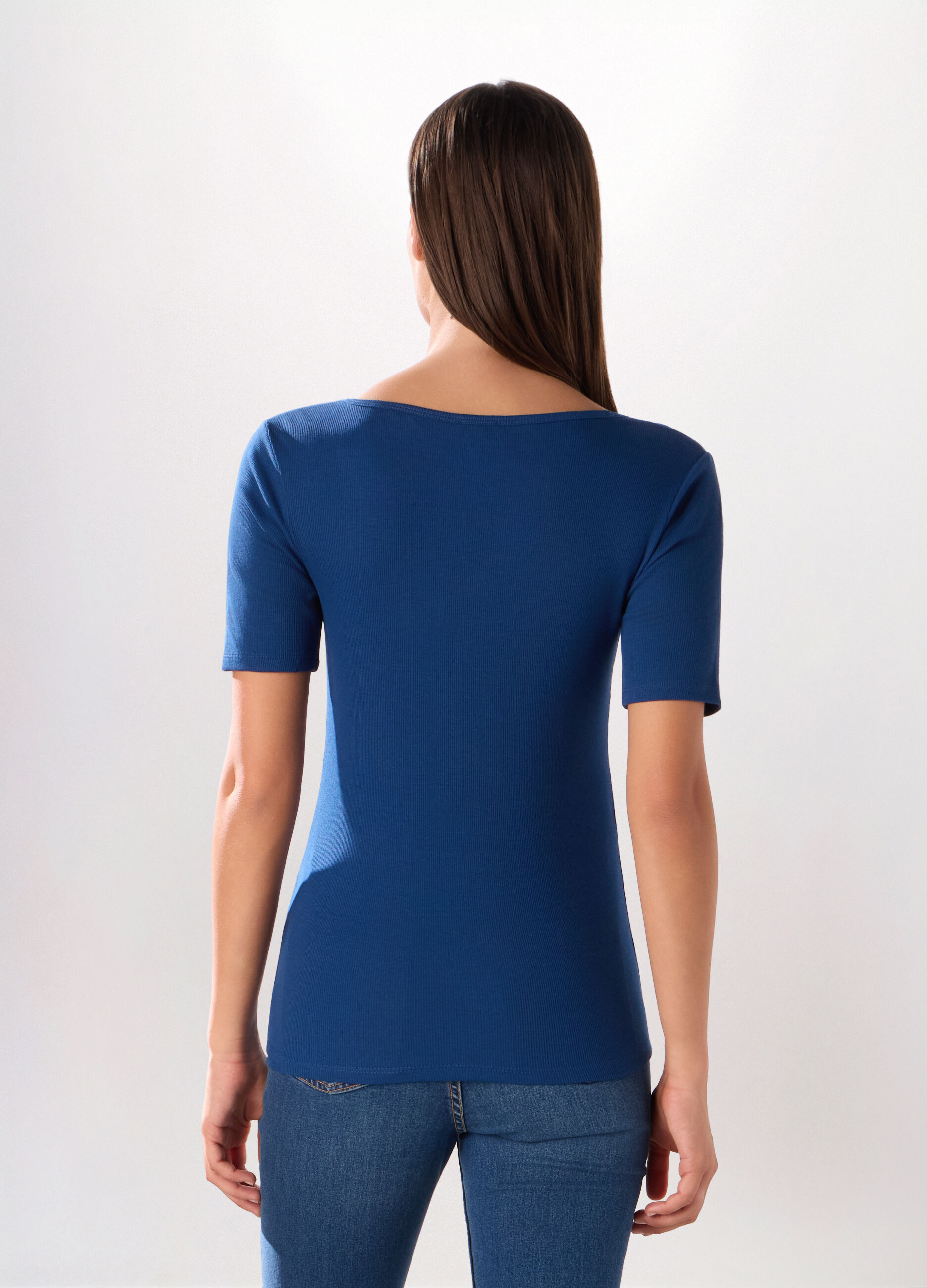 T-shirt in costina di cotone stretch donna_1