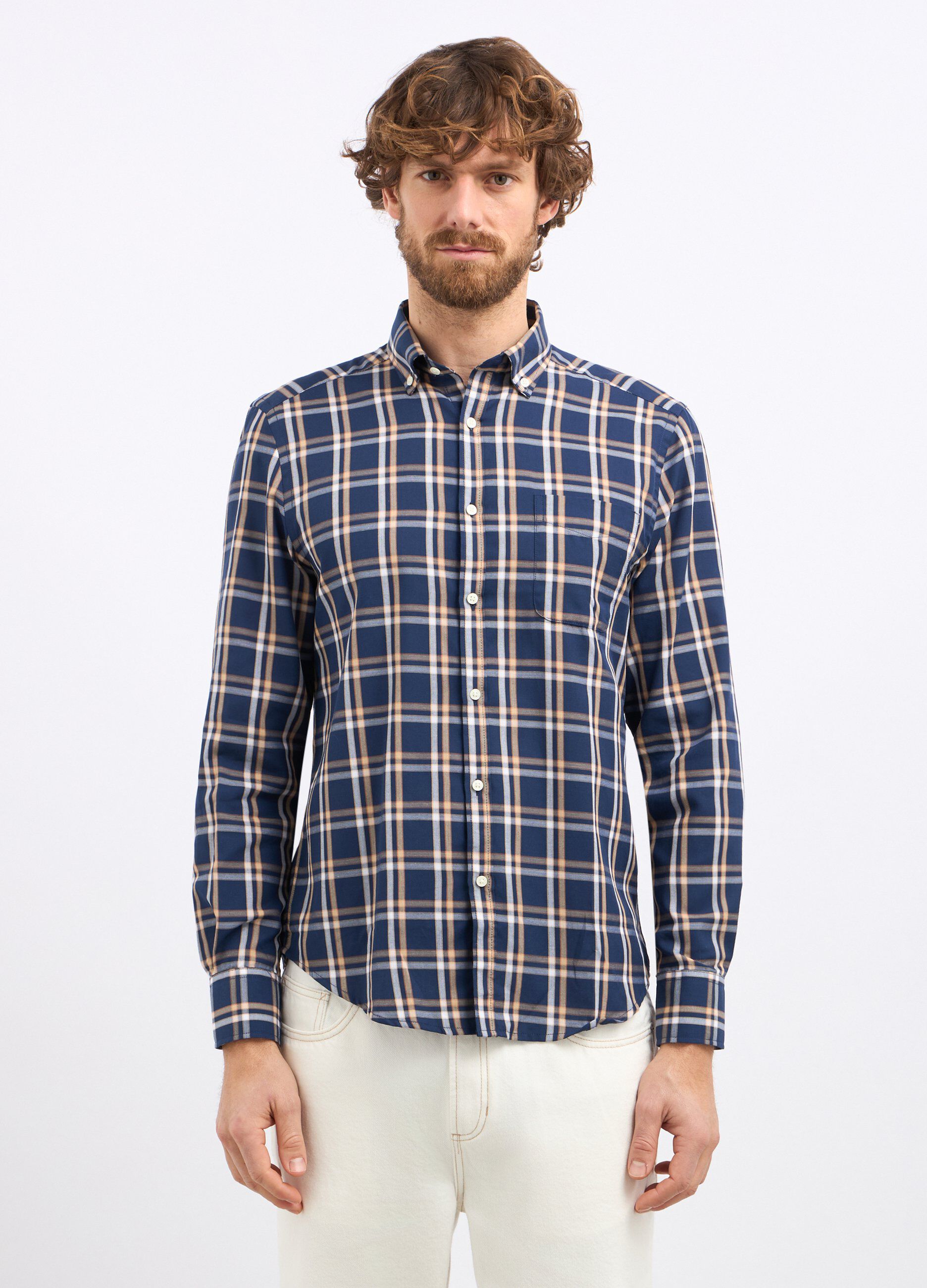 Camicia a quadri in misto cotone uomo_0