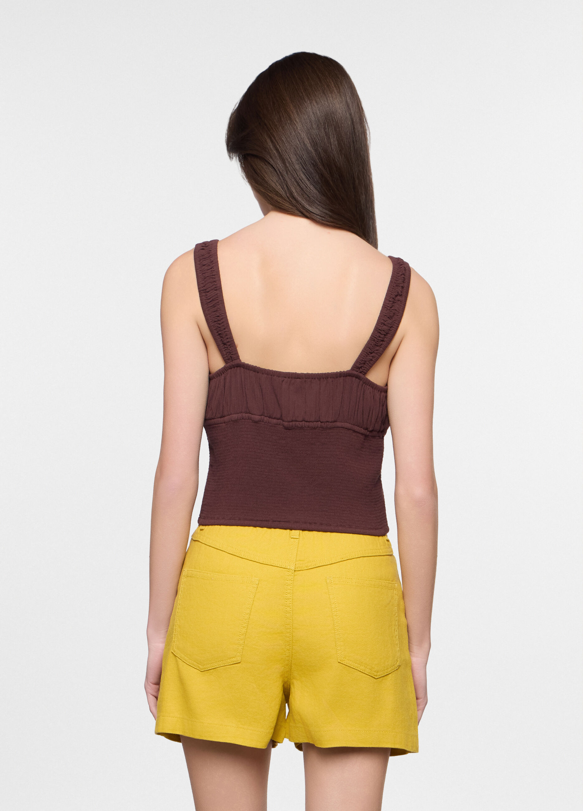 Top con scollo a V e coulisse donna_1