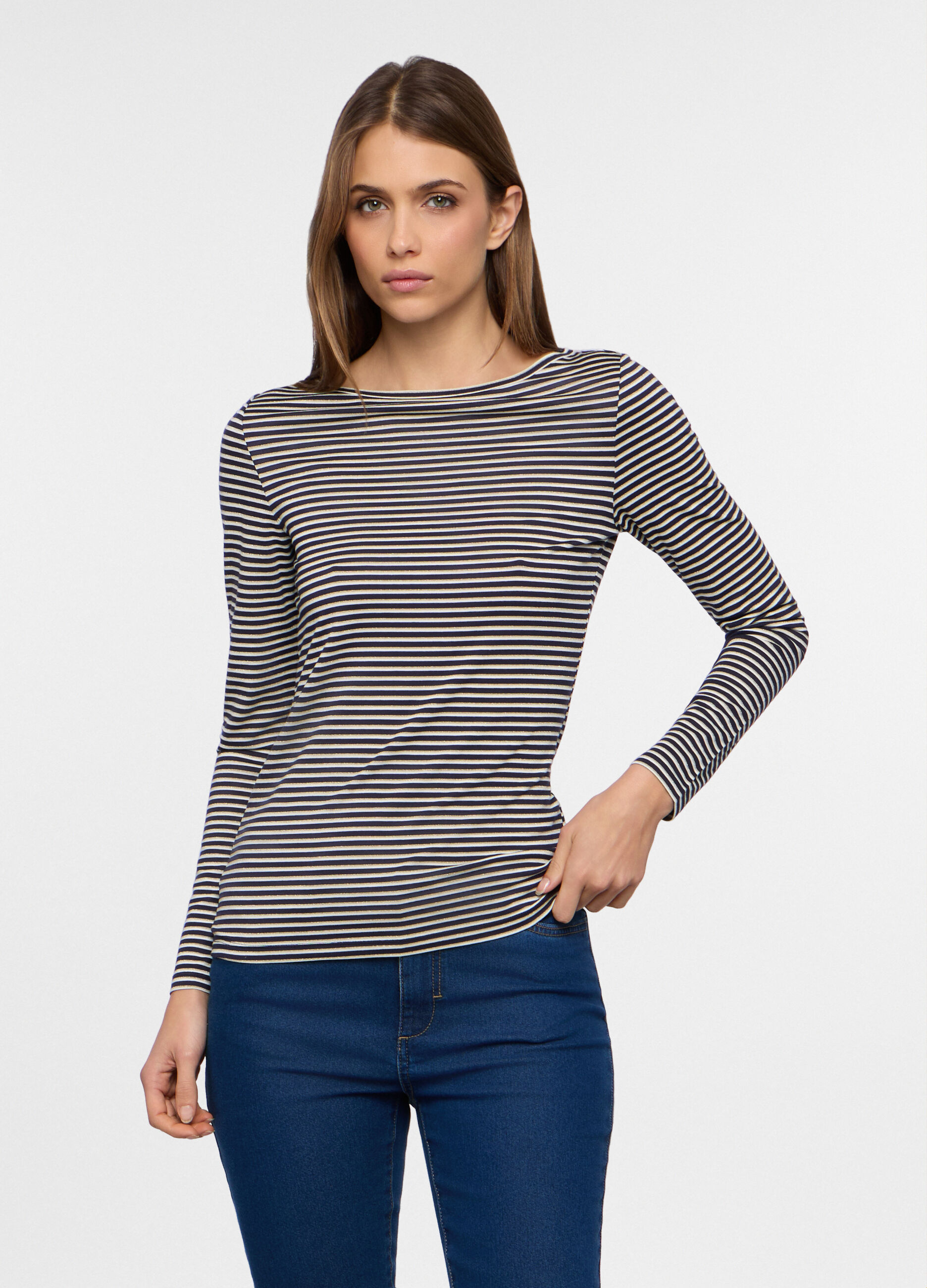 T-shirt con scollo a barchetta stretch donna_0