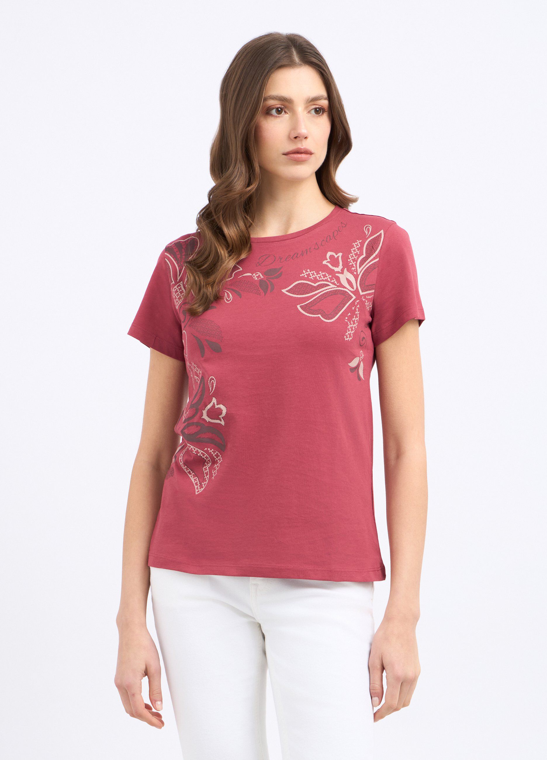 T-shirt in puro cotone con stampa donna_0