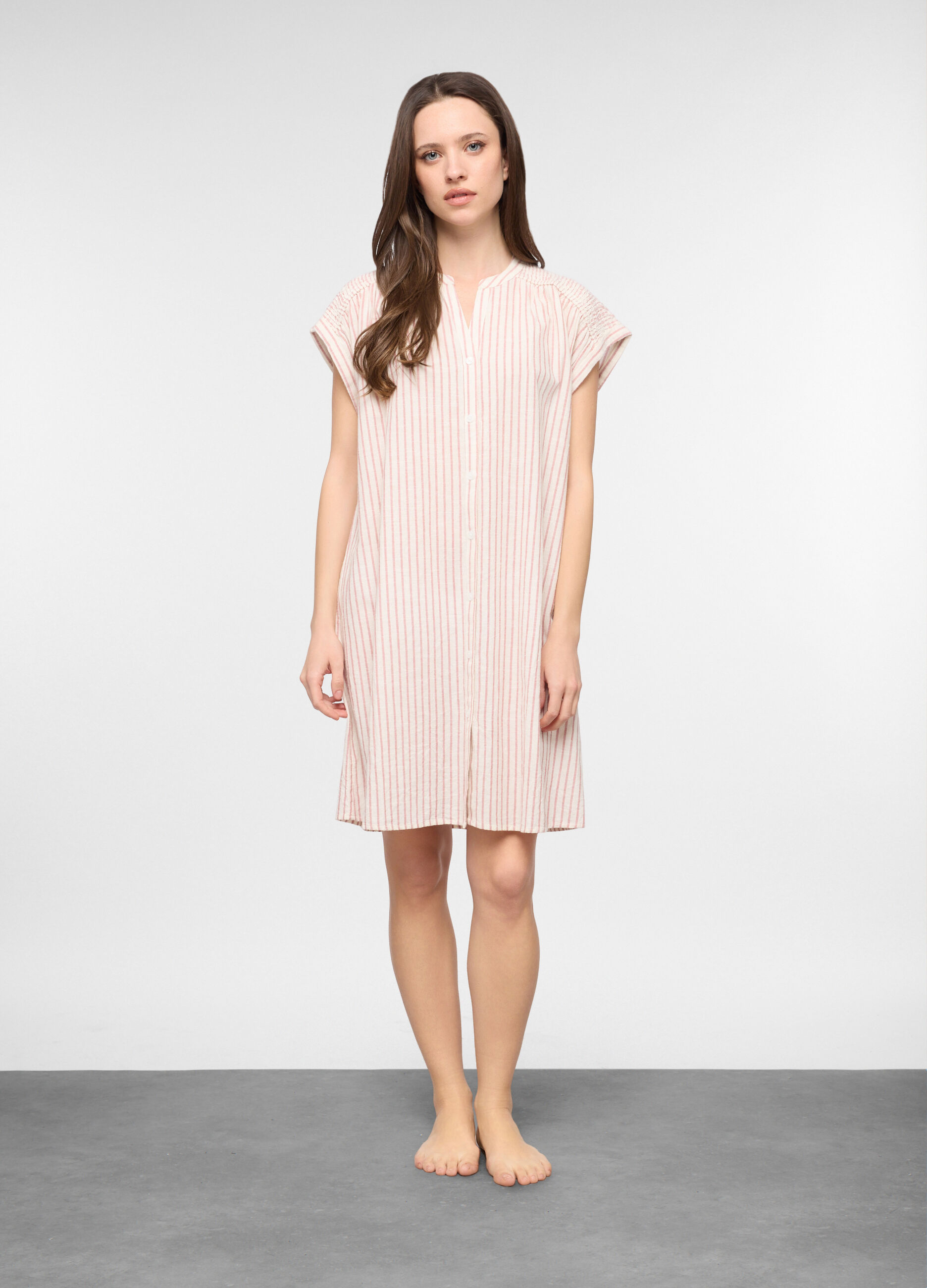 Camicia da notte in popeline misto lino donna_0