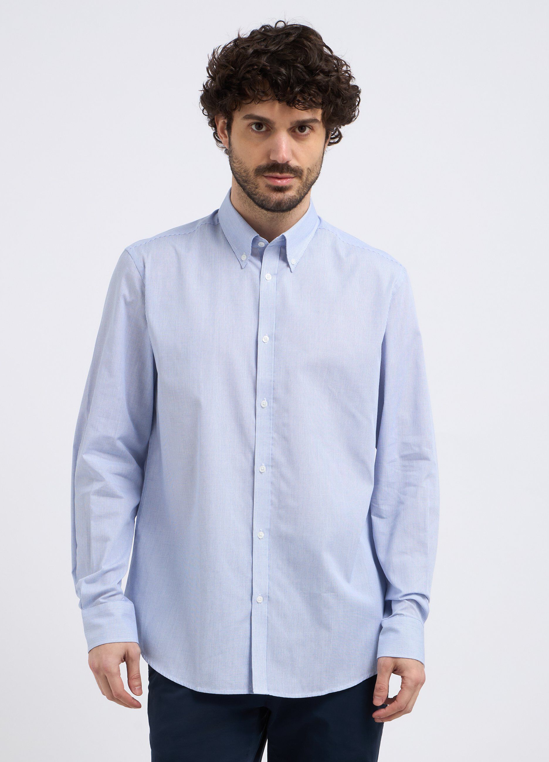 Camicia a maniche lunghe in microquadri uomo_0