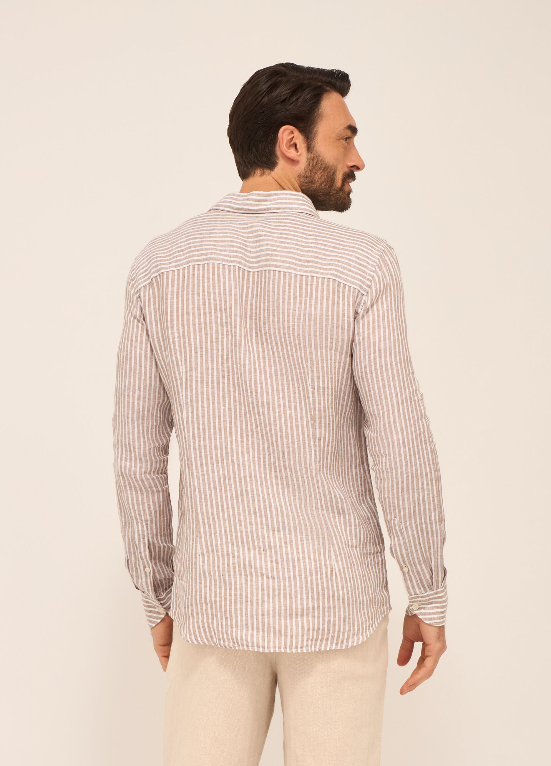 Camicia slim fit in lino a righe uomo_1