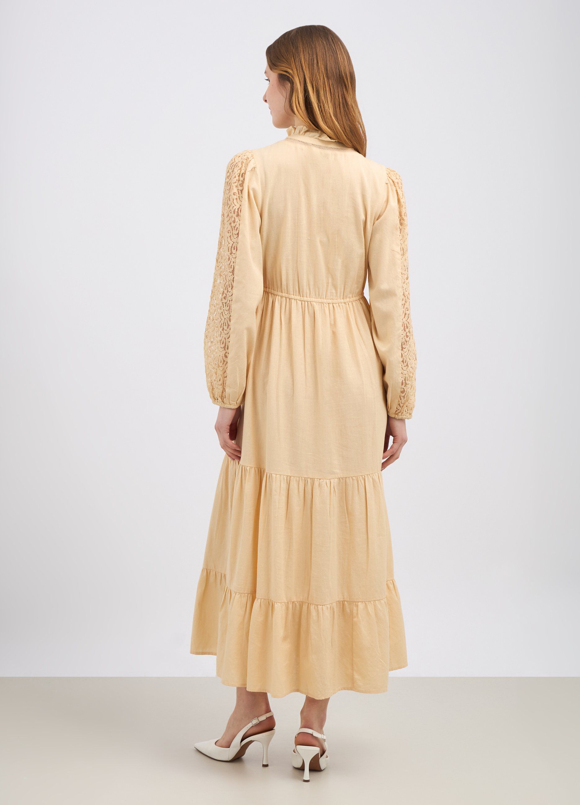 Abito lungo a balze in misto lino donna_1