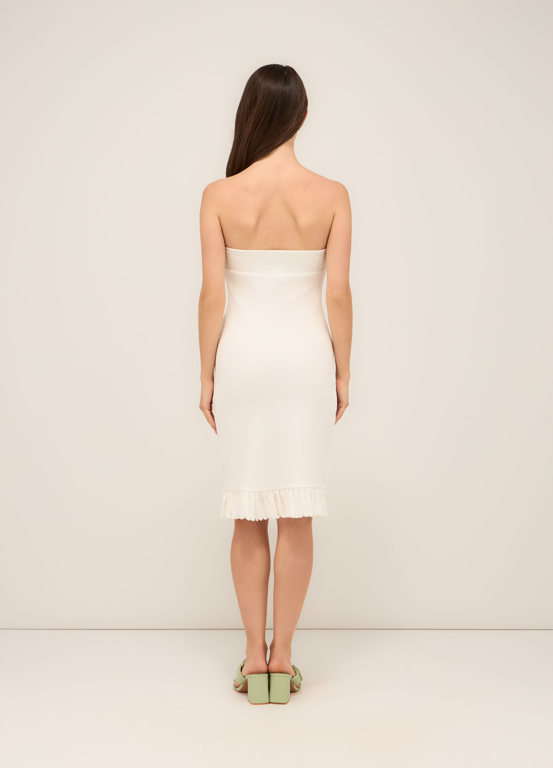 Abito corto in costina di cotone stretch donna_1
