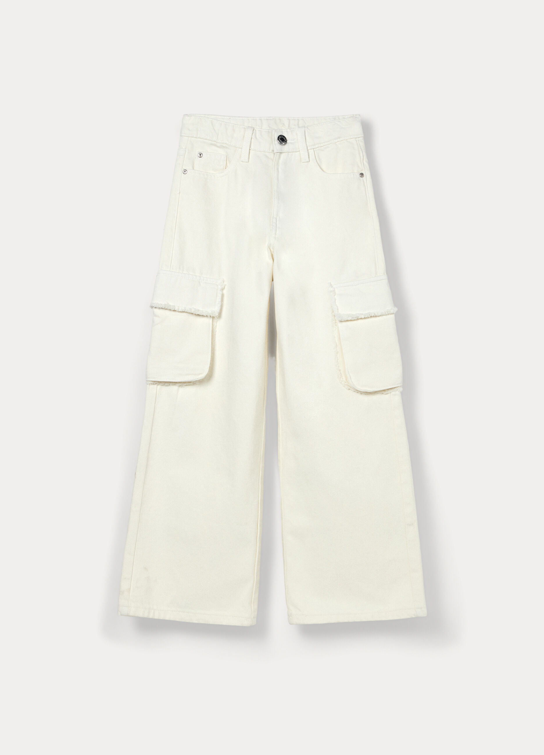 Pantaloni wide leg in twill di puro cotone ragazza_0