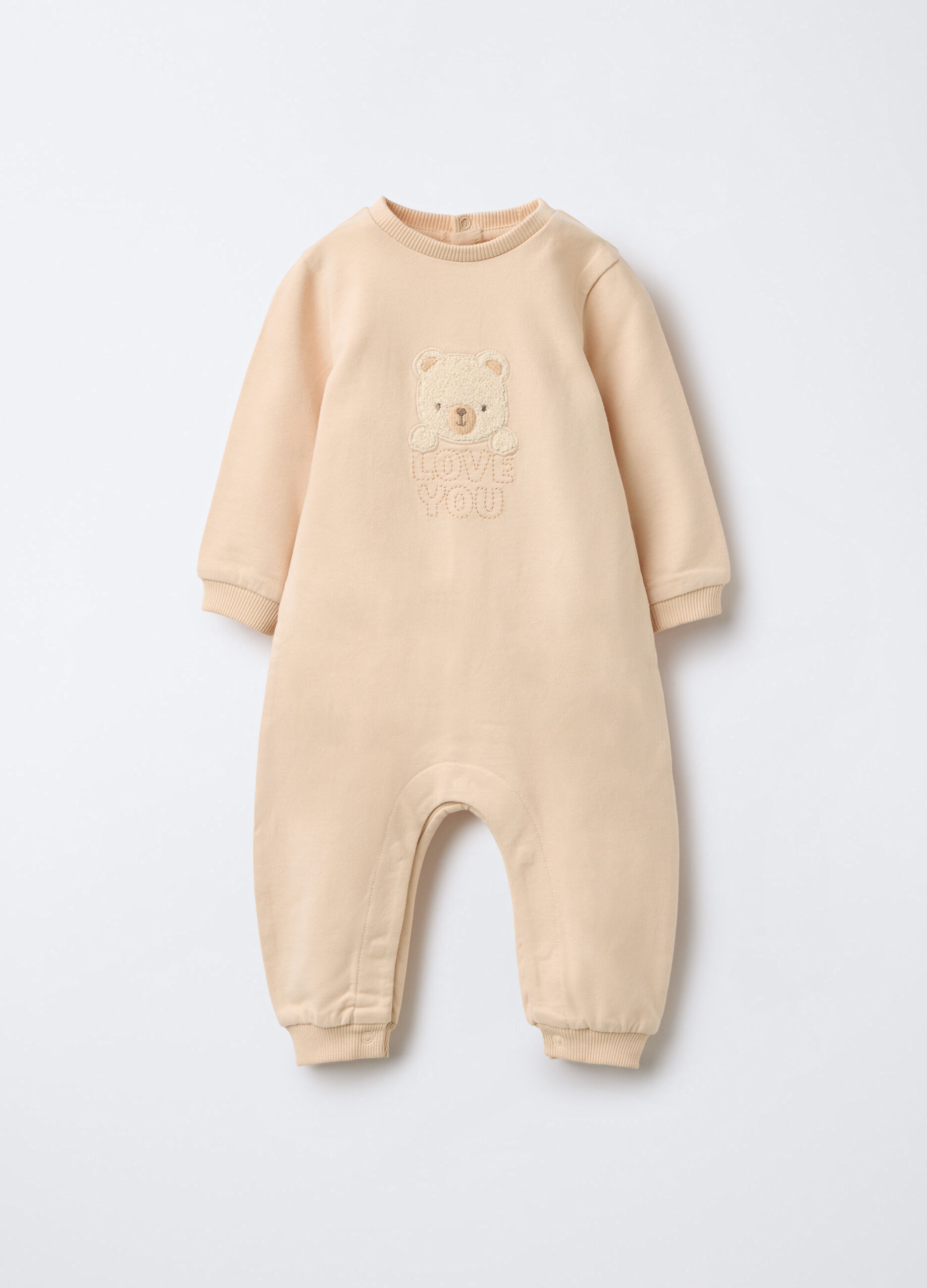 Tutina in puro cotone garzato con ricamo neonato