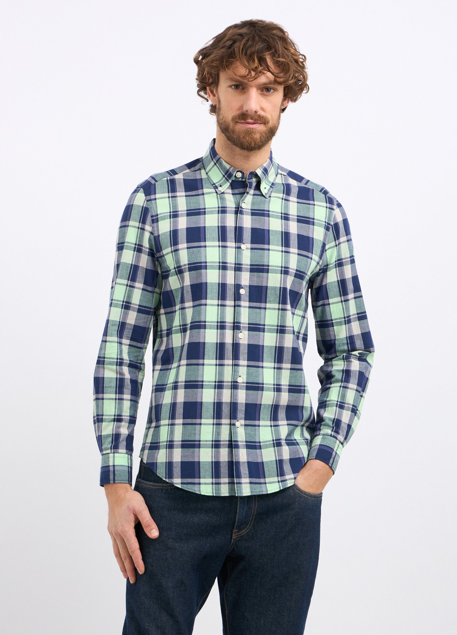 Camicia a quadri in puro cotone uomo_0