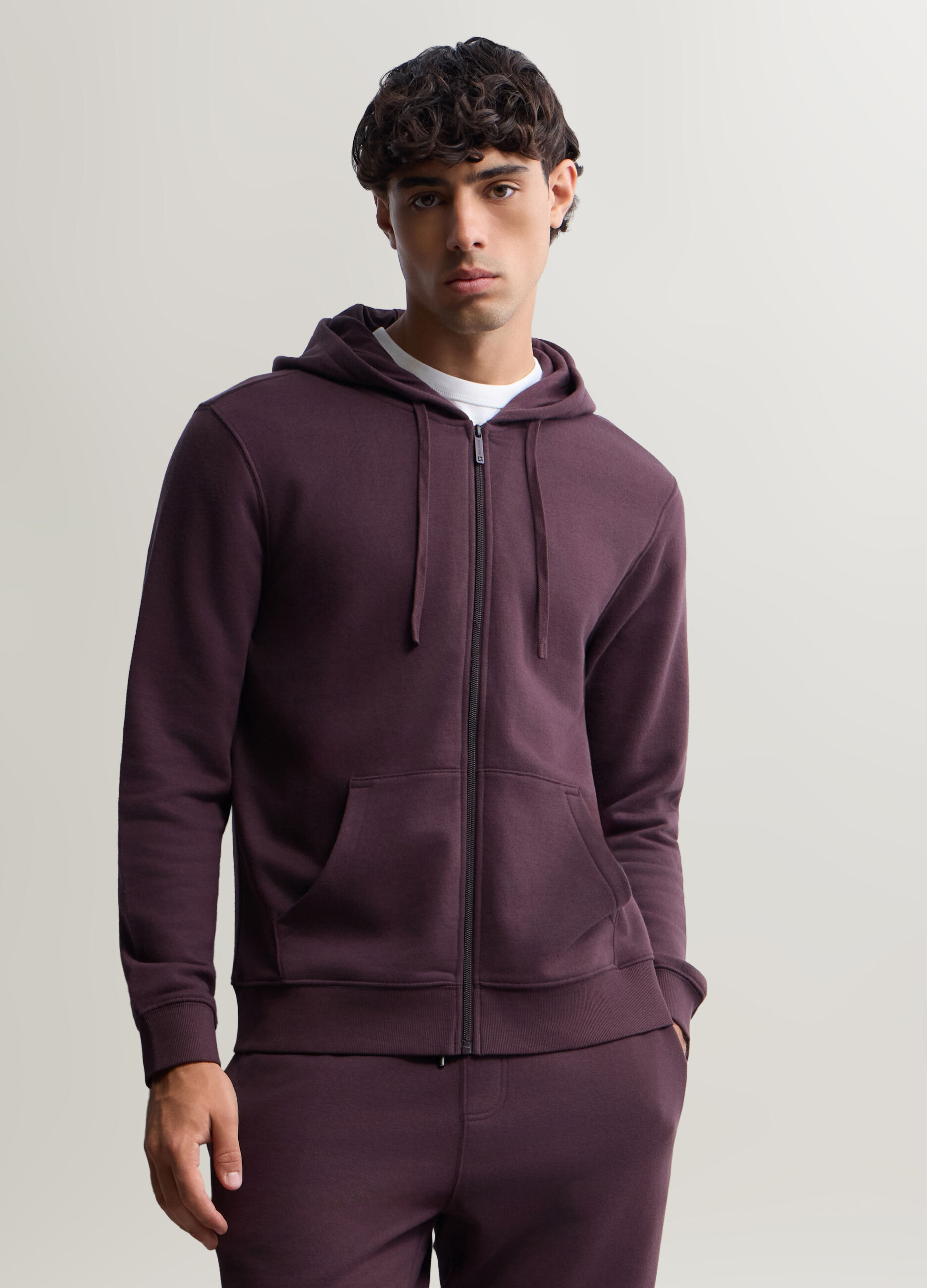 Felpa con zip e cappuccio in misto cotone uomo_0
