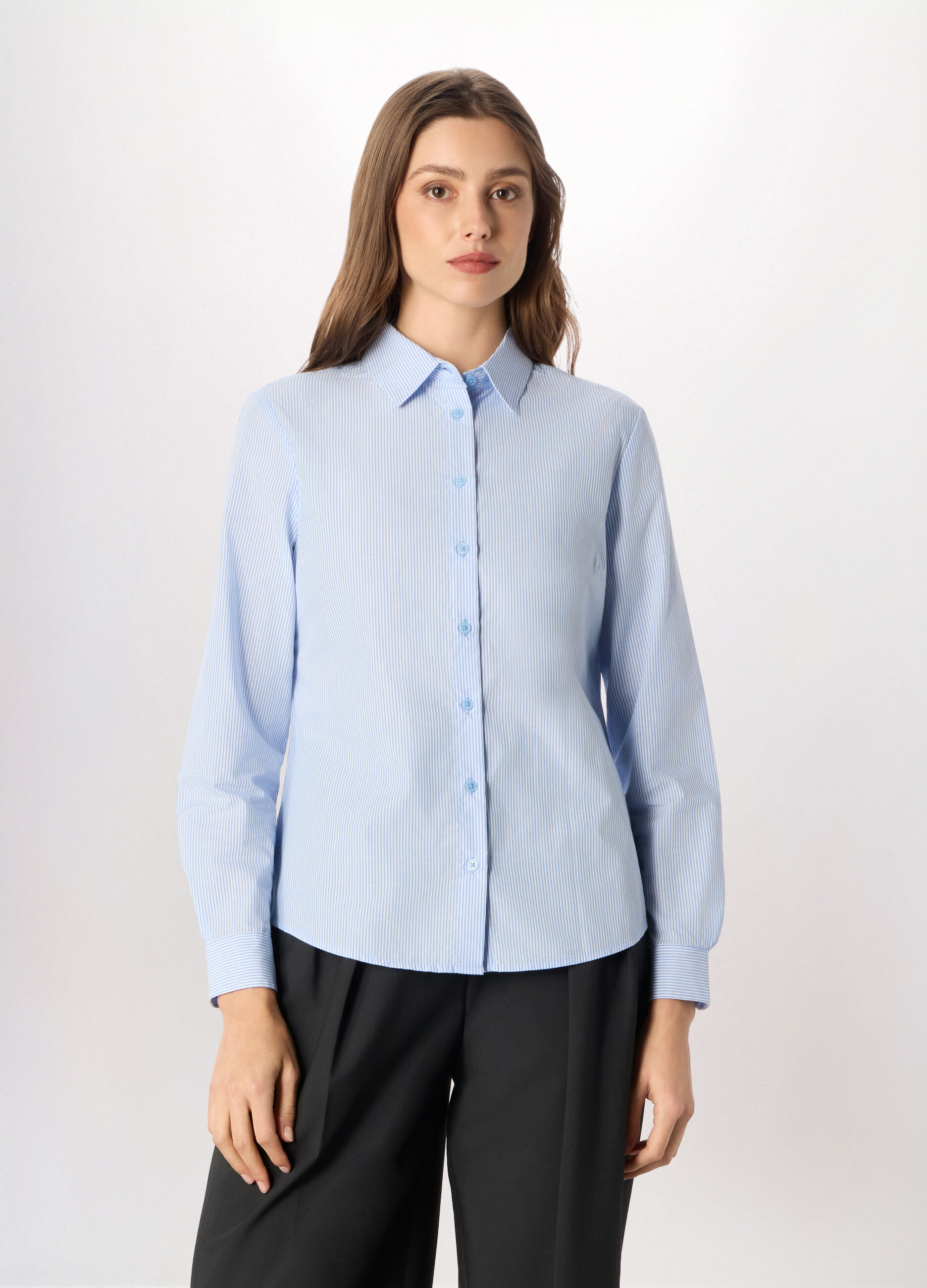 Camicia misto cotone a righe donna_0