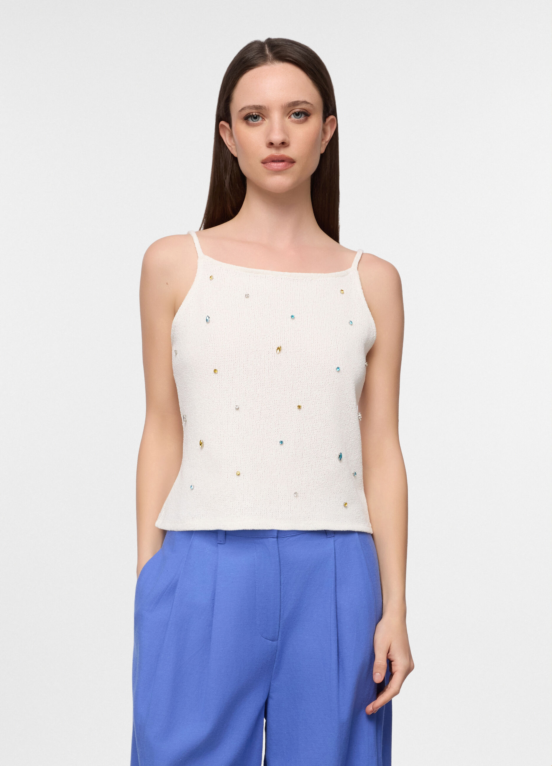 Top in maglia con strass donna_0