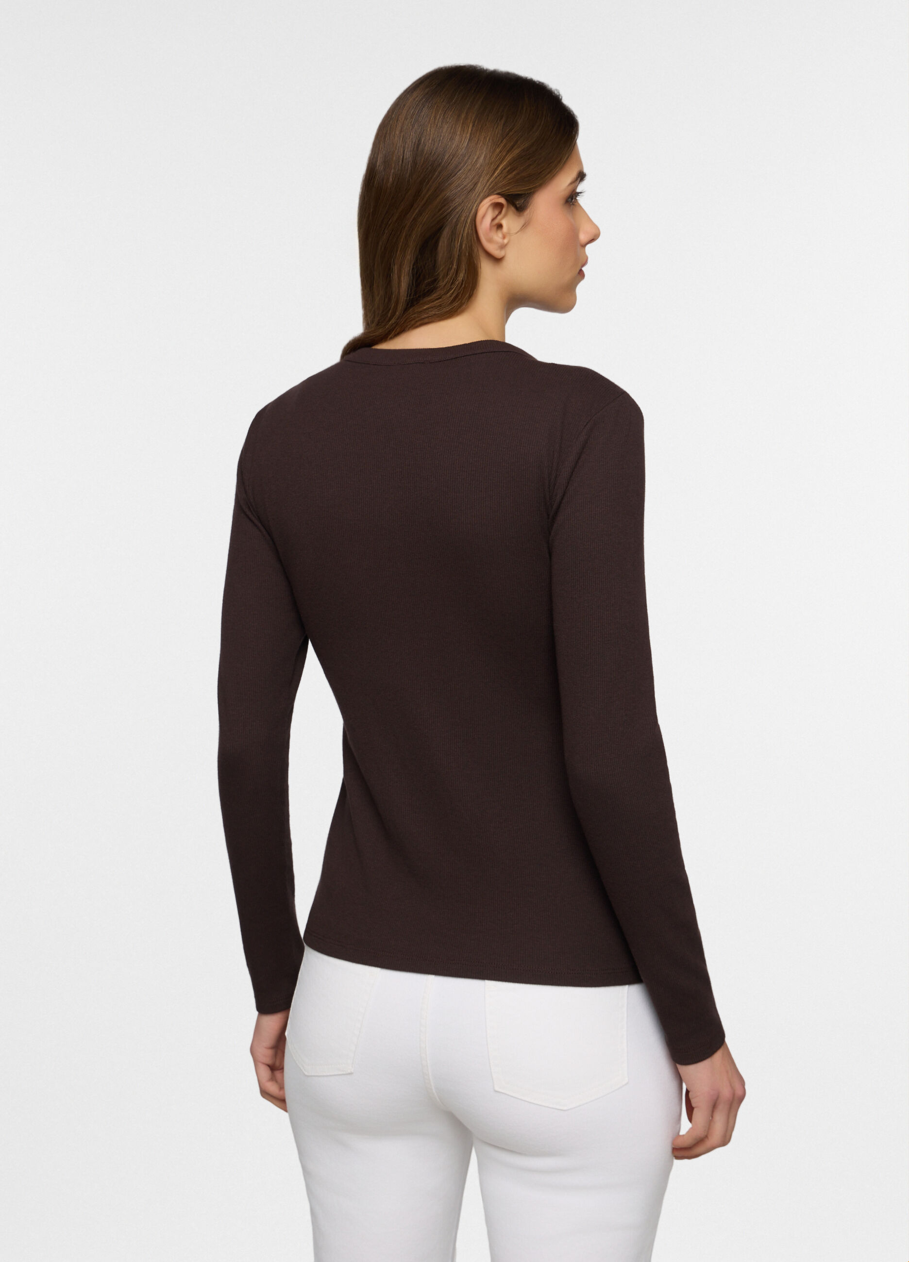 Cardigan girocollo in costina stretch donna_1