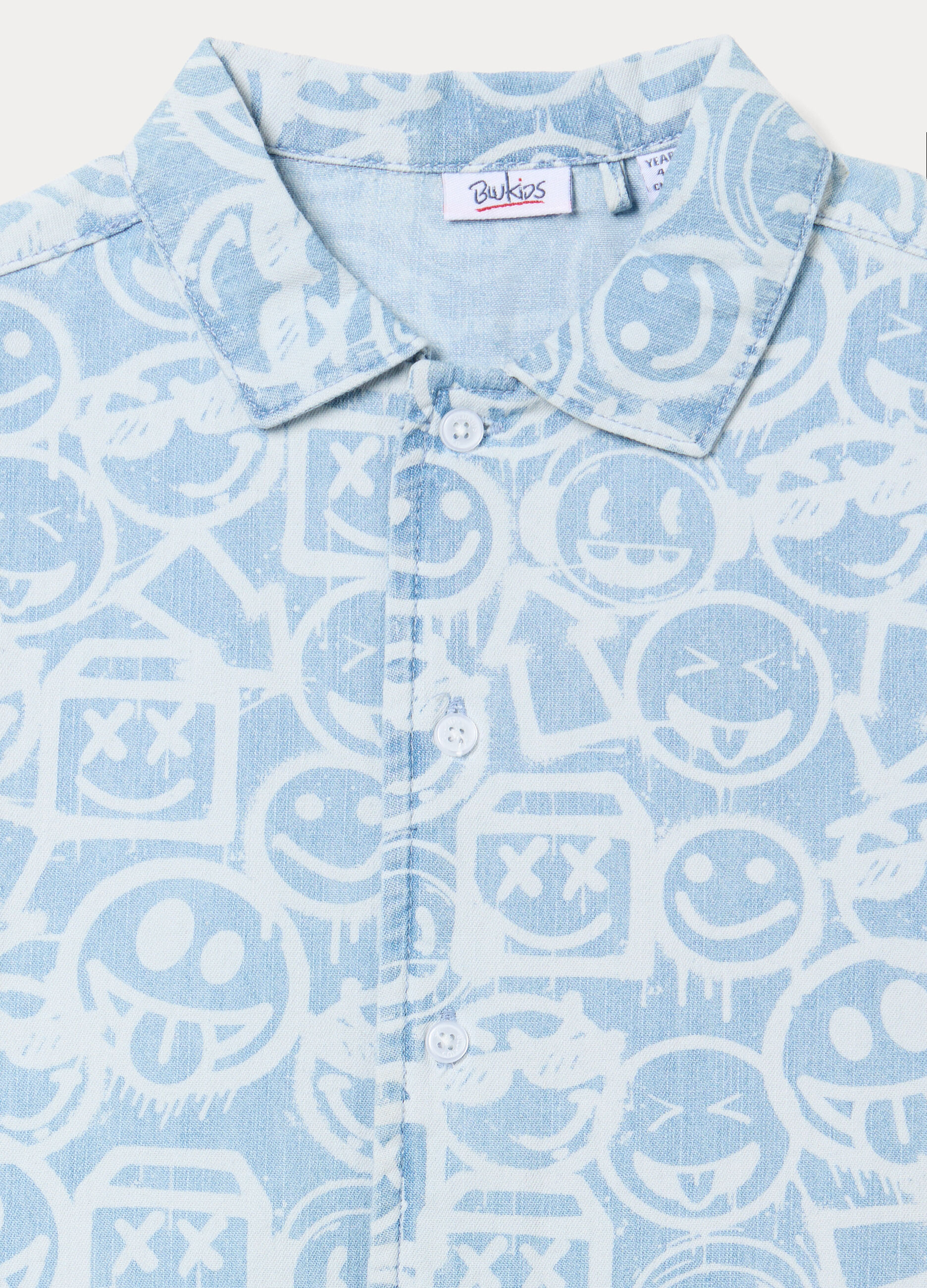 Camicia fit regular con colletto alla francese in denim di puro cotone bambino_1
