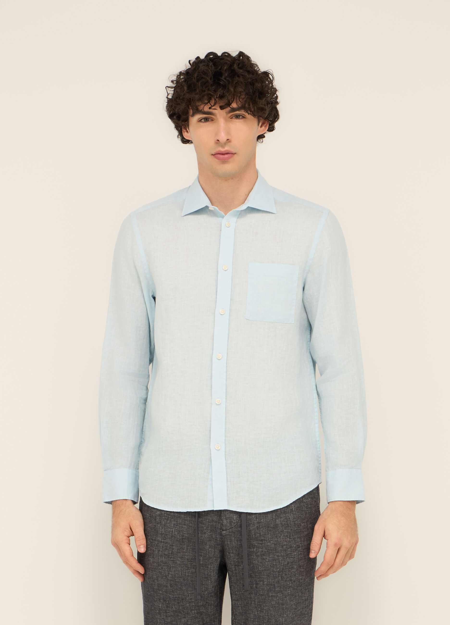 Camicia regular fit in puro lino uomo_0