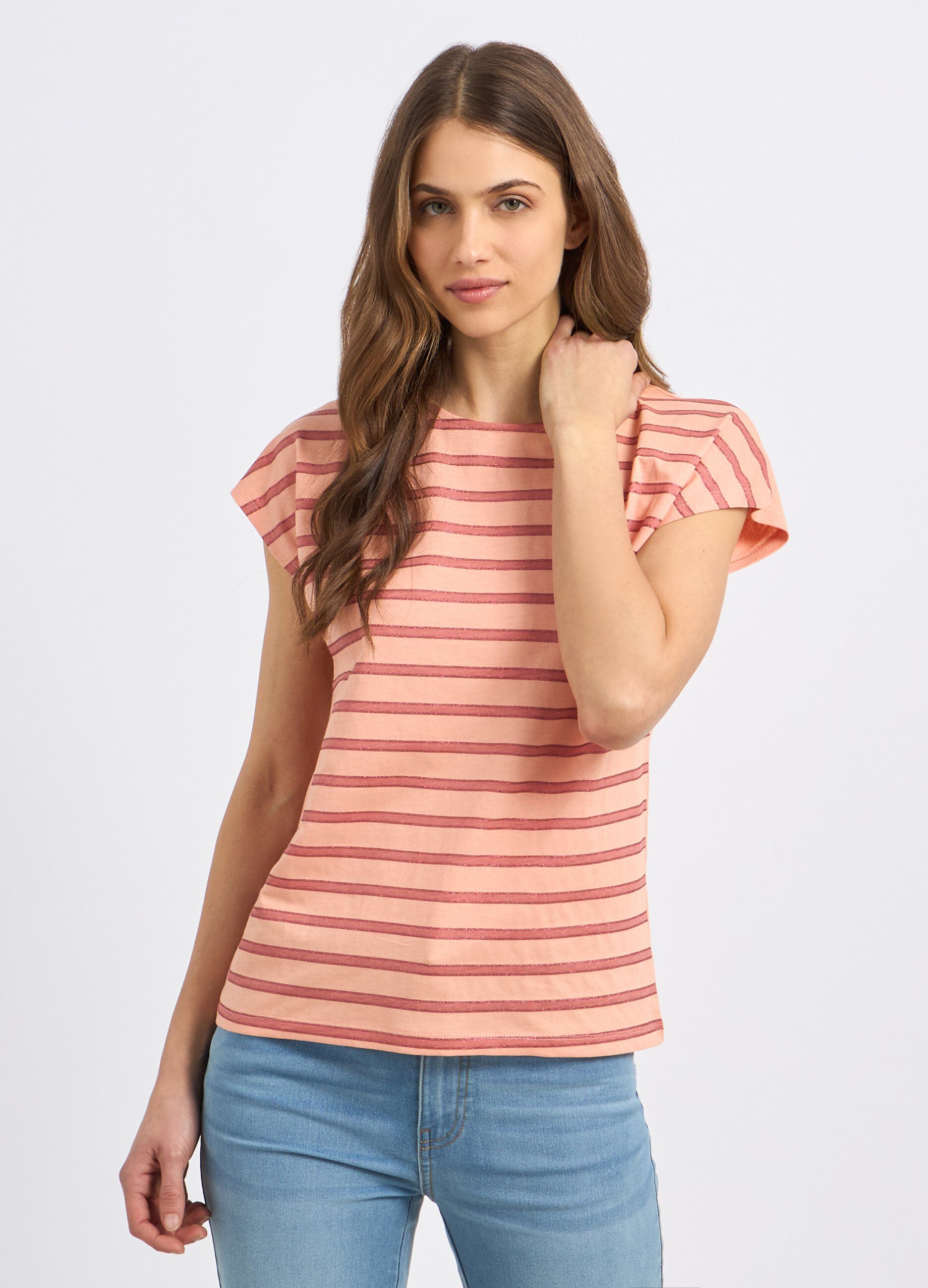 T-shirt rigata in puro cotone donna_0