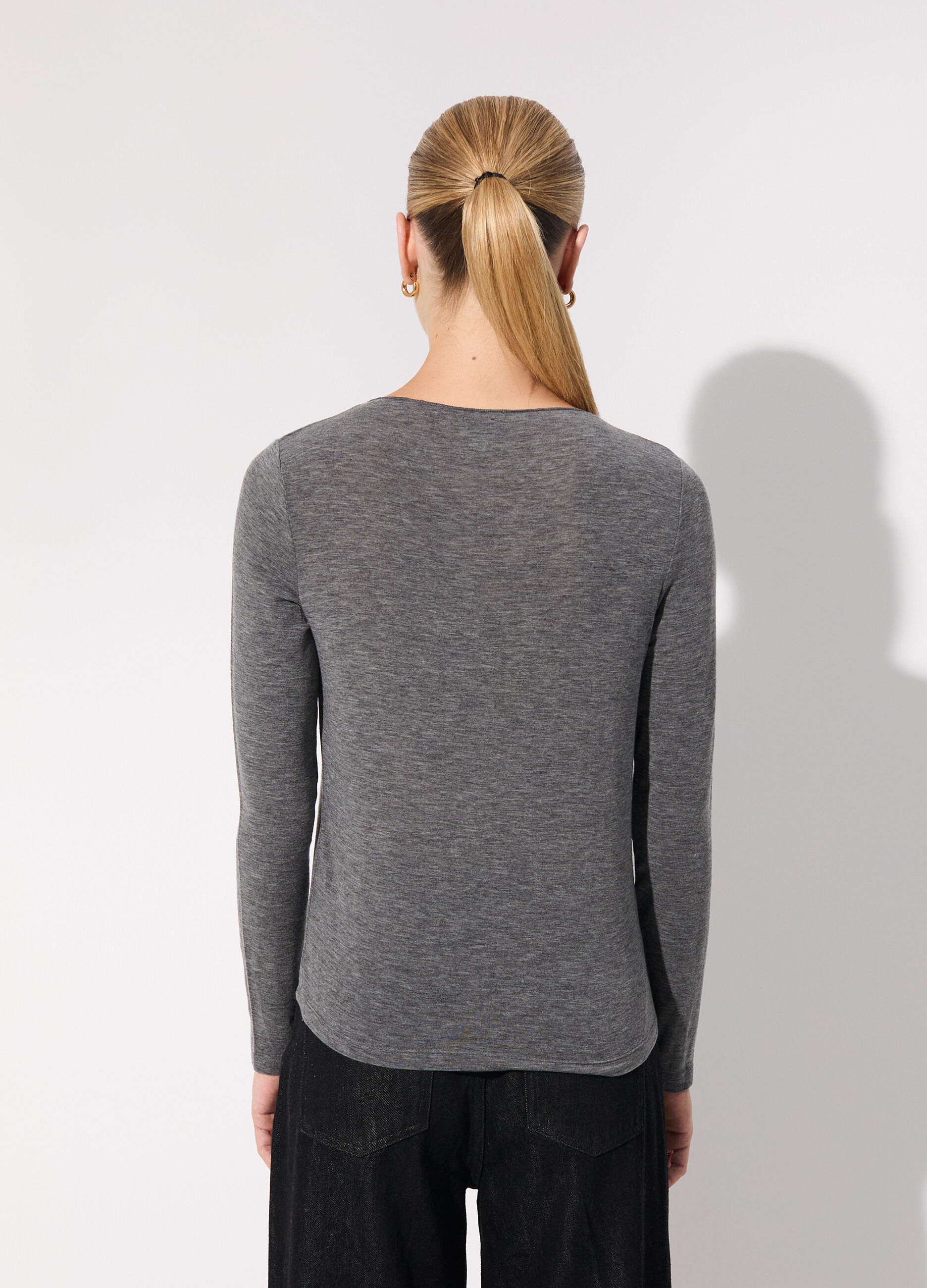 Maglietta tricot a maniche lunghe in misto lana donna_2