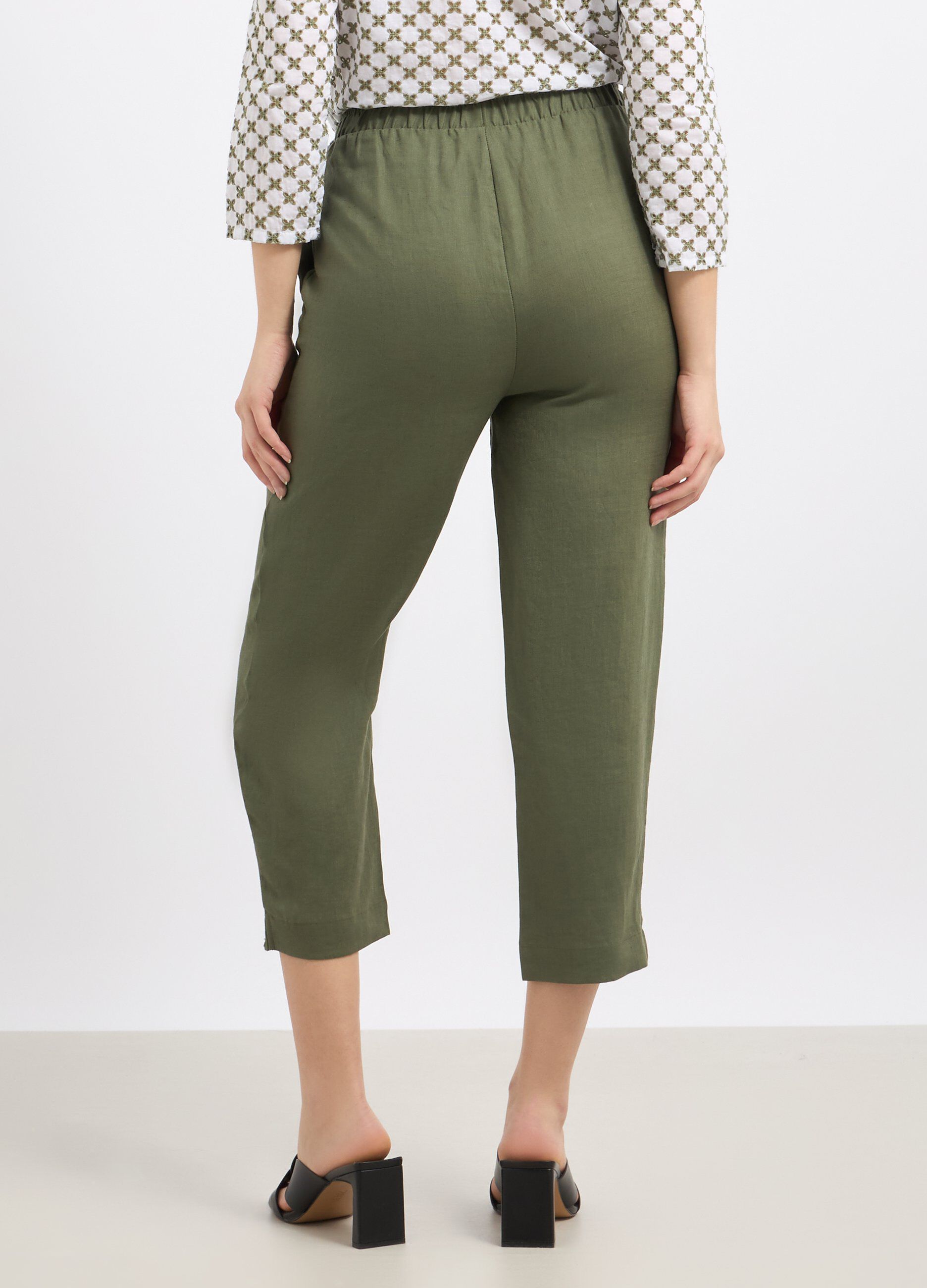 Pantaloni cropped in puro lino donna_1