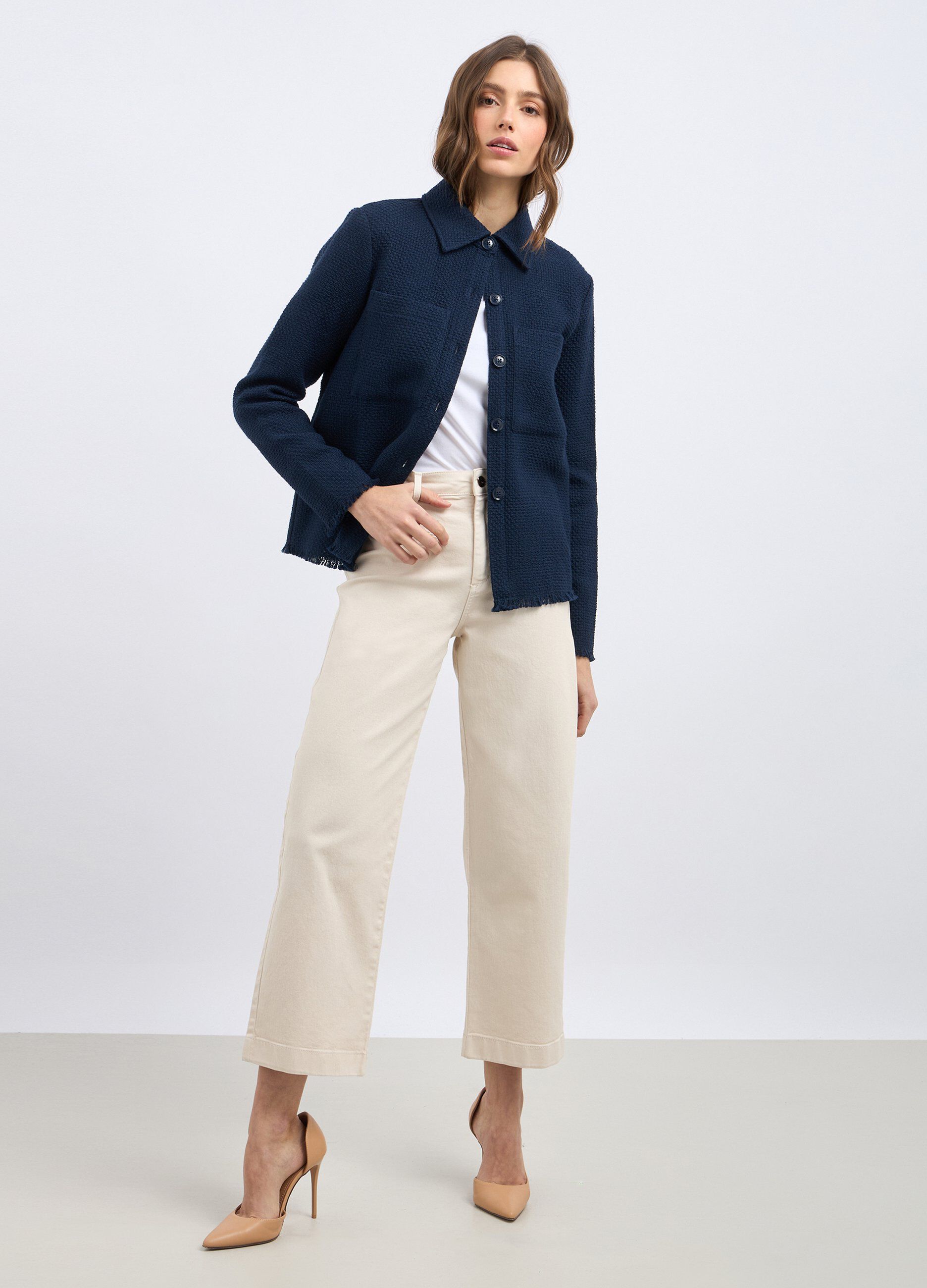Giacca camicia in puro cotone bouclé donna_0
