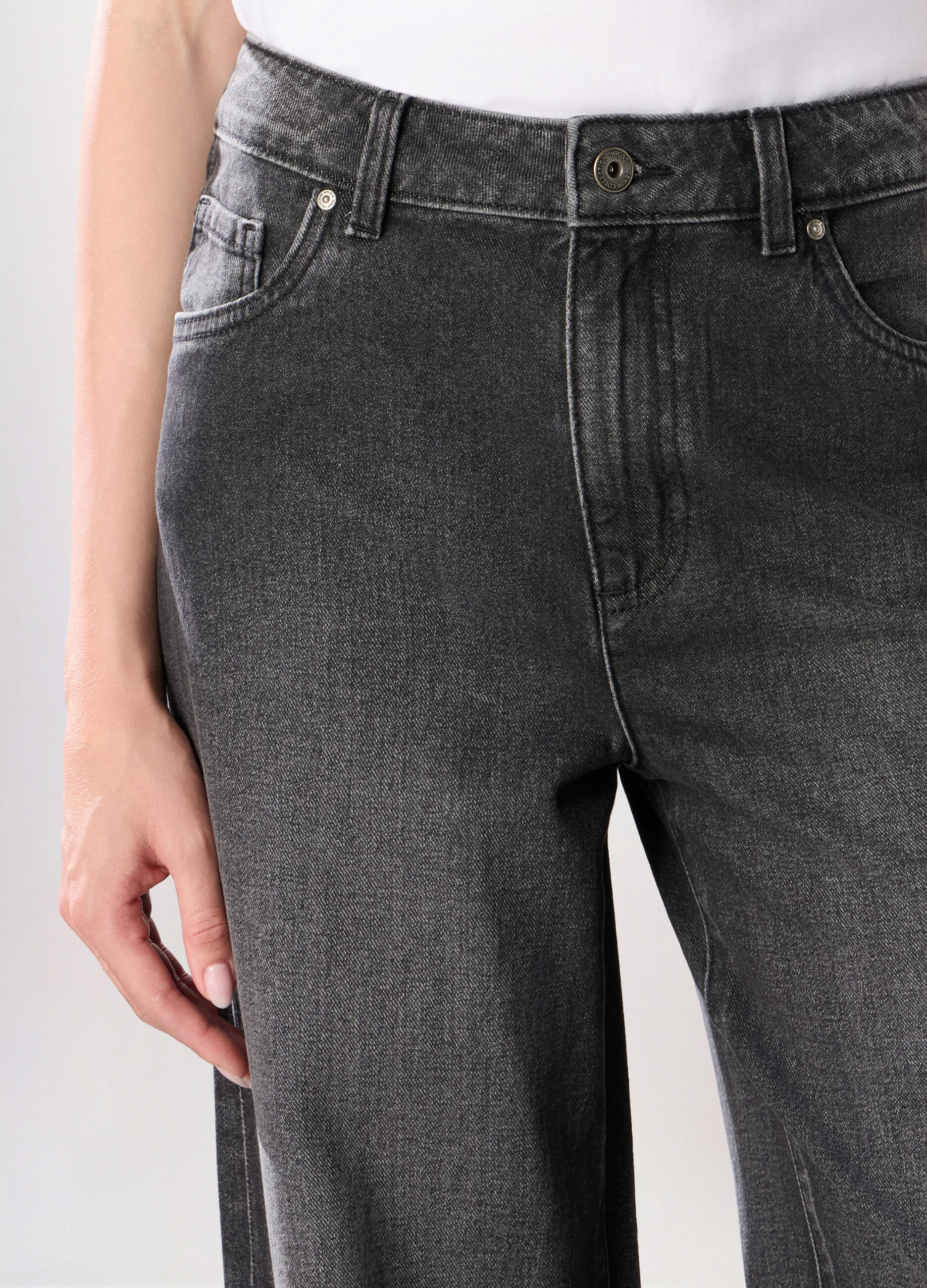 Pantaloni wide leg in denim di puro cotone donna_2