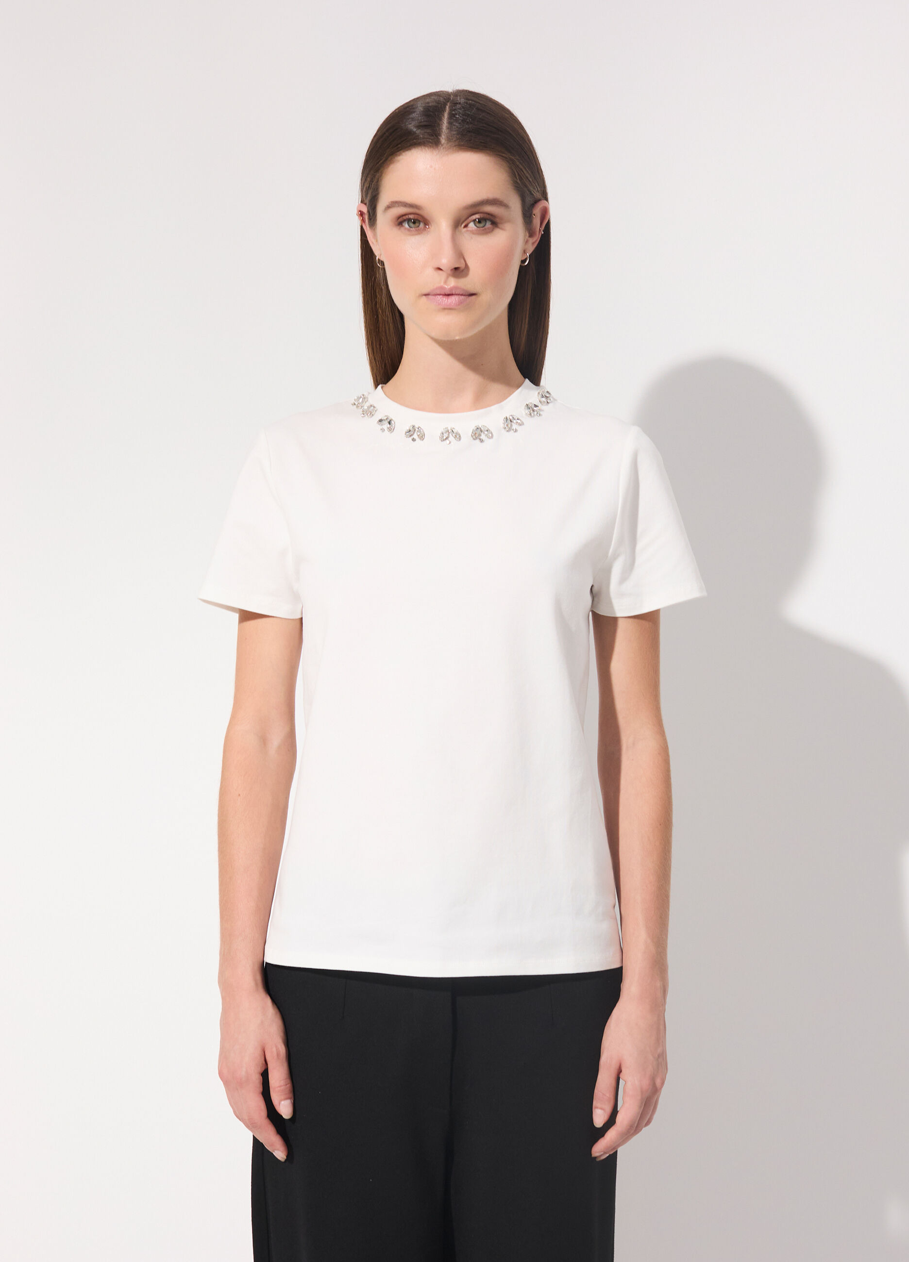 T-shirt gioiello in cotone stretch donna_1