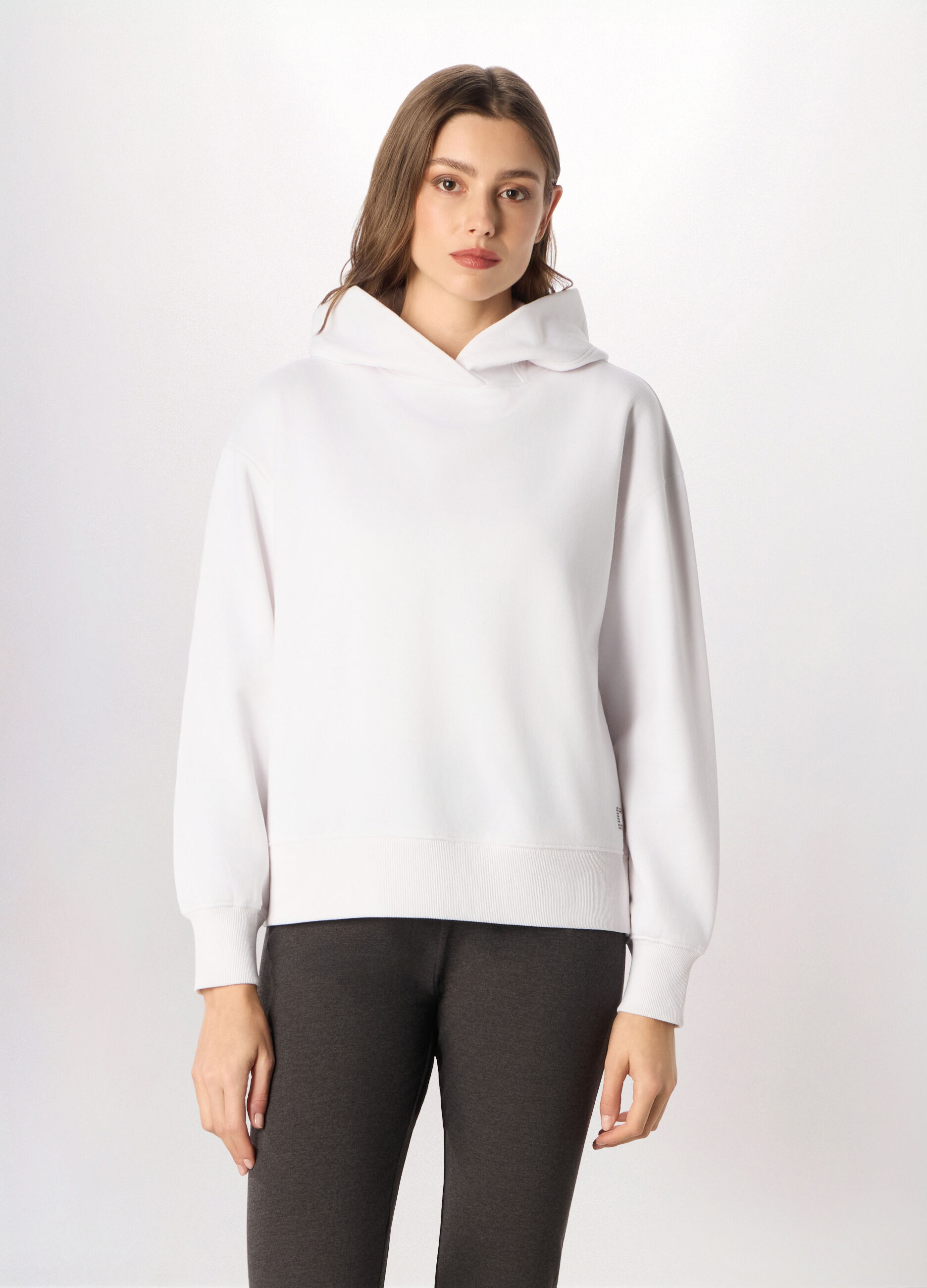 Felpa misto cotone con cappuccio donna_0