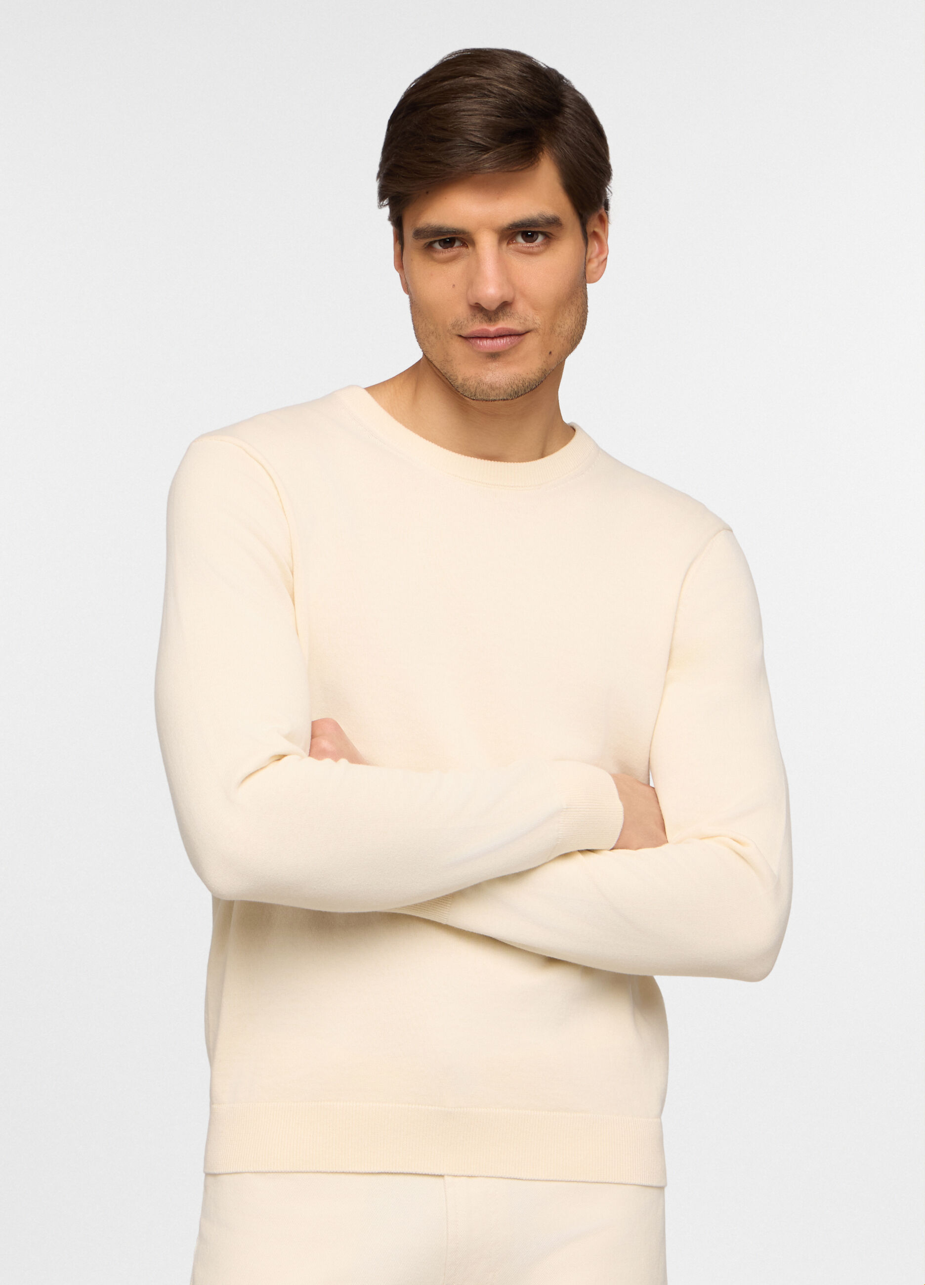 Maglione girocollo maglia rasata in cotone uomo_0