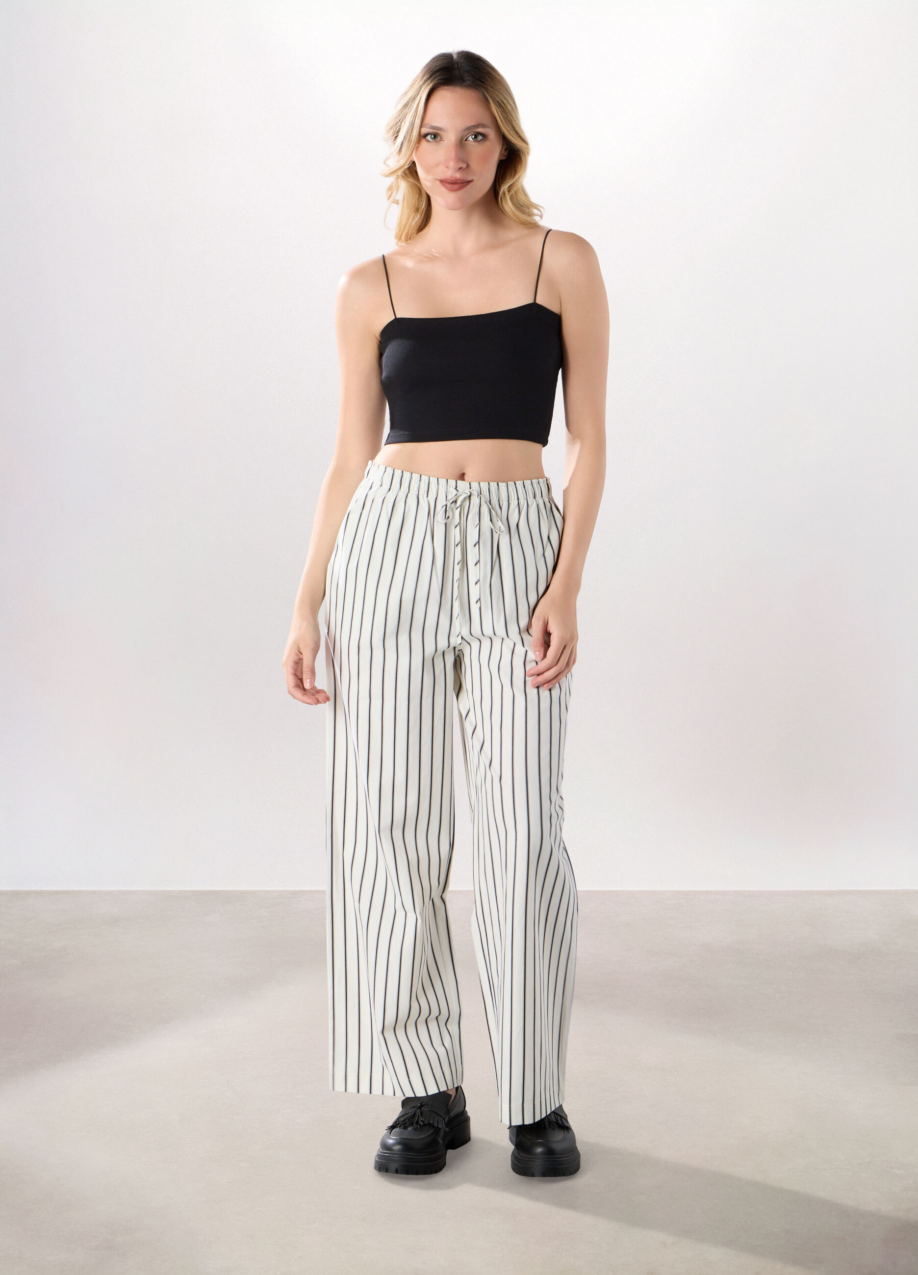 Pantaloni wide leg a righe donna_0